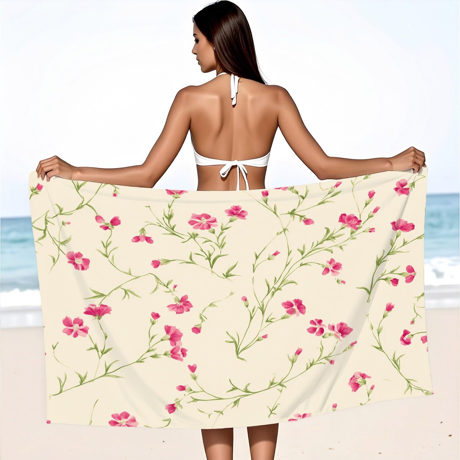 Sanft, Romantisch, Filigran, Botanisch Strandtuch 230 x 210 cm – Mikrofaser Strandtuch Reisehandtuch Schnelltrocknend Pflegeleicht für Campen, Picknick, Ausflüge