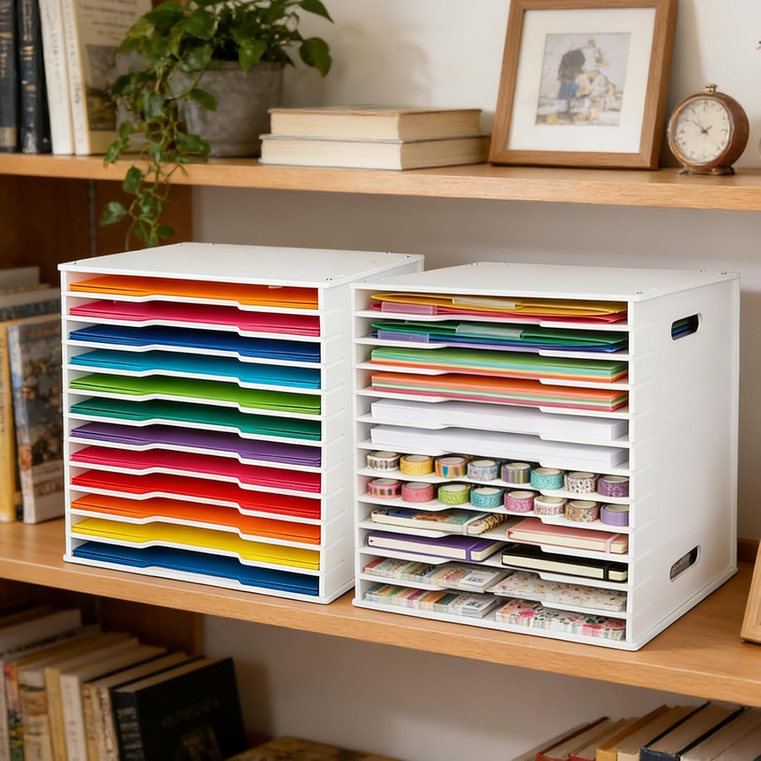 Scrapbook Paper Organizer Storage for 12" Paper, 12-Slot File Sorter Cabinet Document Holder Desktop Scrapbook Paper Storage Rack for Scrapbooking, Craft Room, Home Office and School