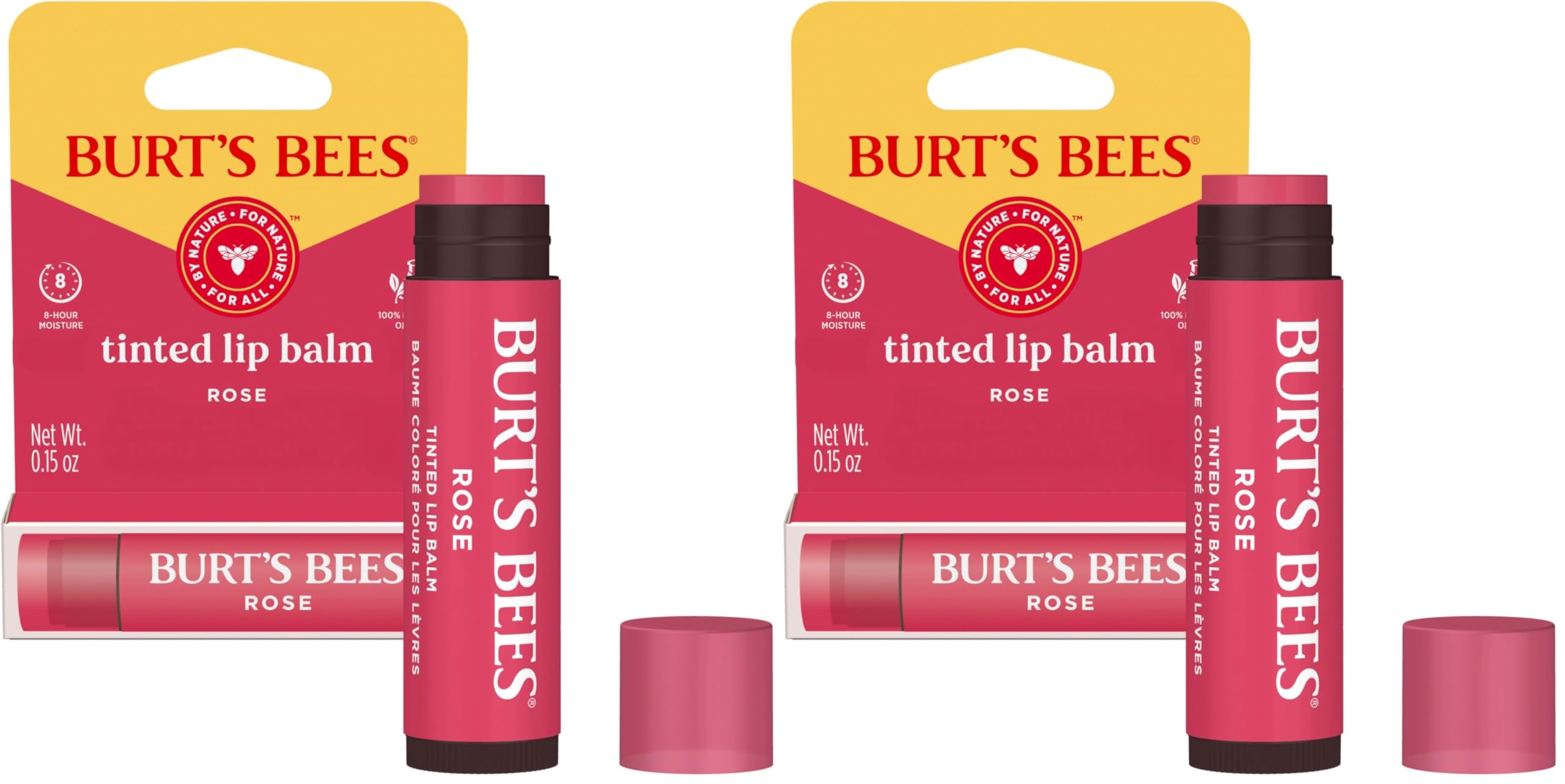 Burt's BeesLip Tint Balm, Long Lasting 2 in 1 Duo Tinted Balm Formula, Color Infused with Hydrating Shea Butter for a Natural Looking Buildable Finish, Rose, 1 Tube (Pack of 2)