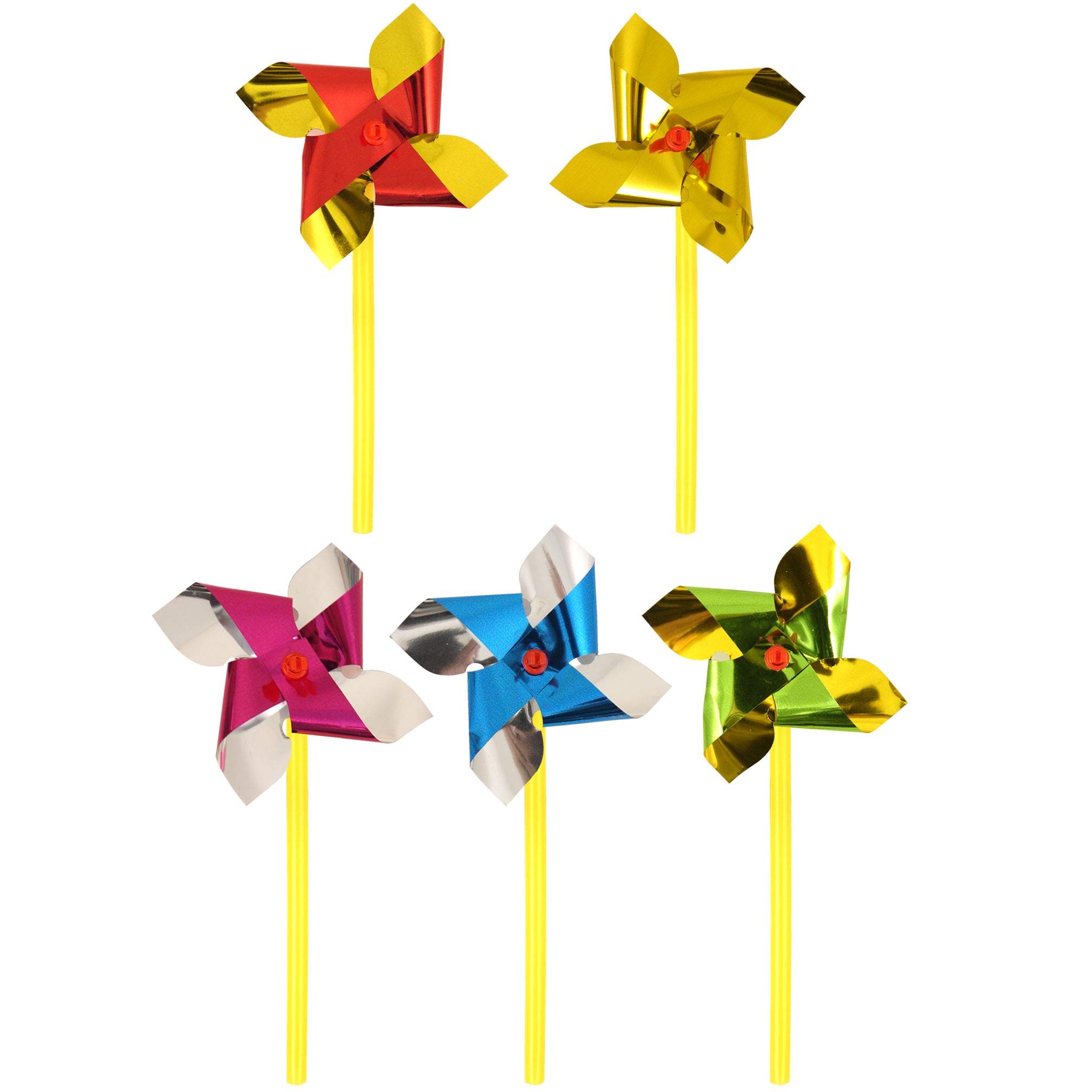 HENBRANDT Mini Foil Windmills On Stick 7cm Assorted Colours (Pack of 5)