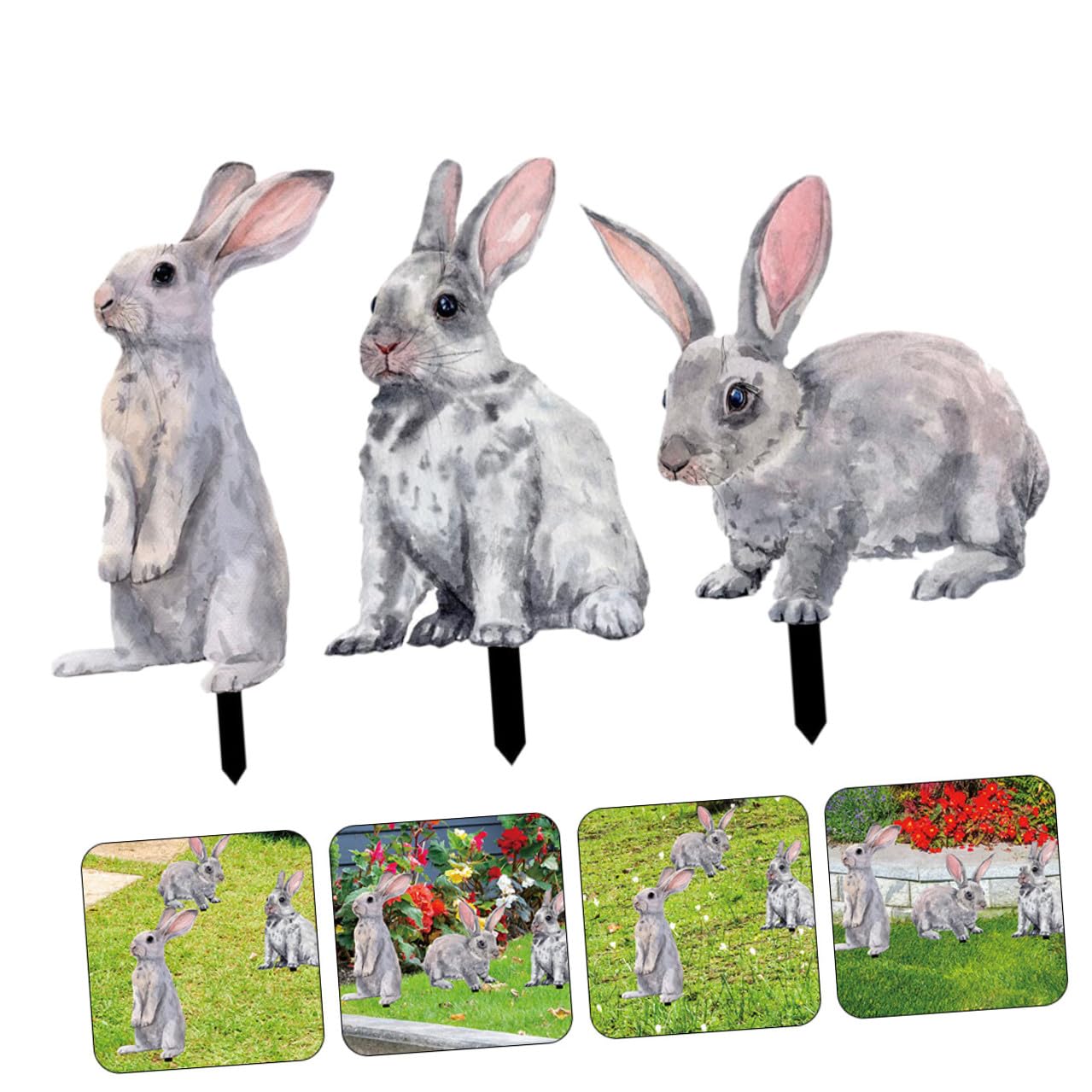 3 Stück Osterhasen Gartendekor aus Wetterfestem Material mit Erdspießen für Terrasse und Rasen Hasen Gartenschilder für Außenbereich