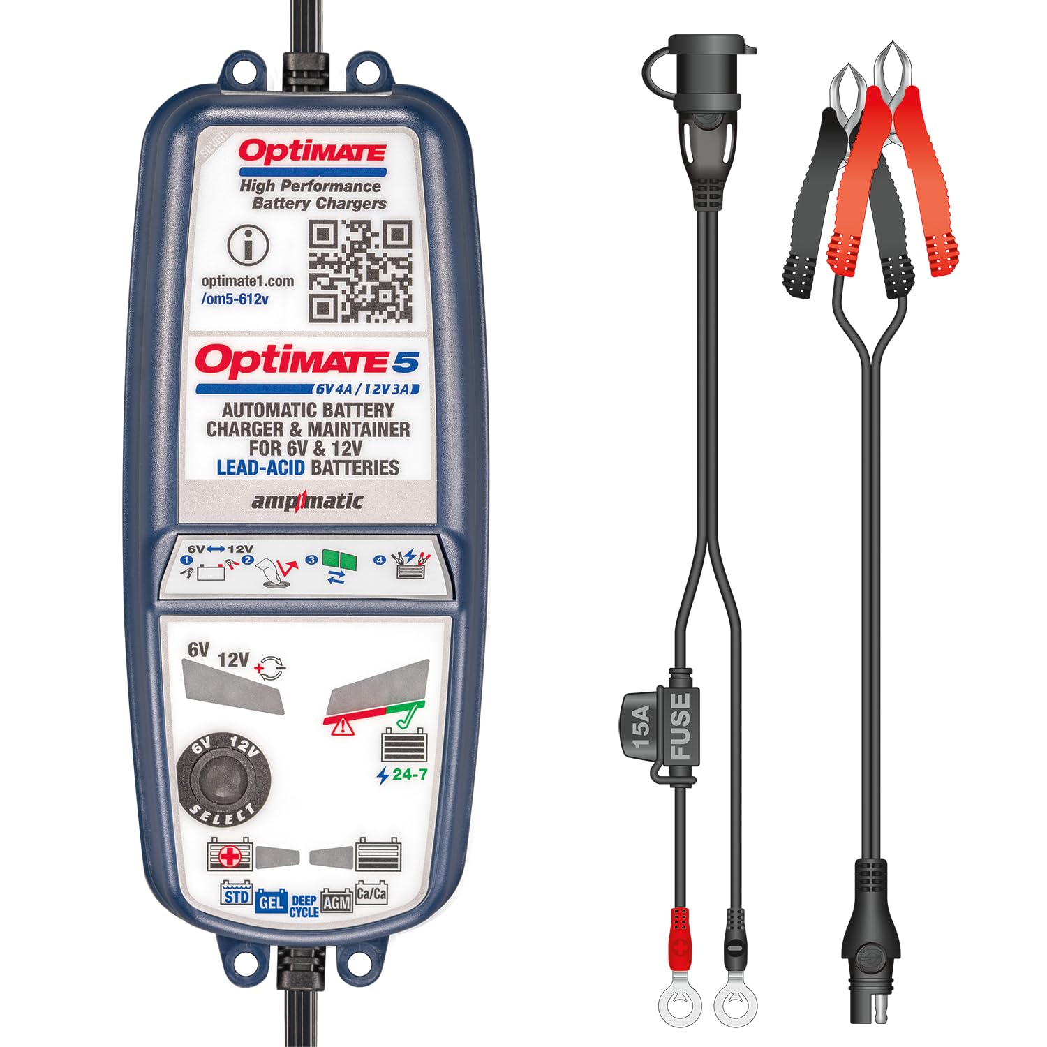 OptiMate 5 Select, TM320, 8-stopniowe urządzenie ładujące i konserwacyjne w kapsułce 6 V 4 A / 12 V 3 A