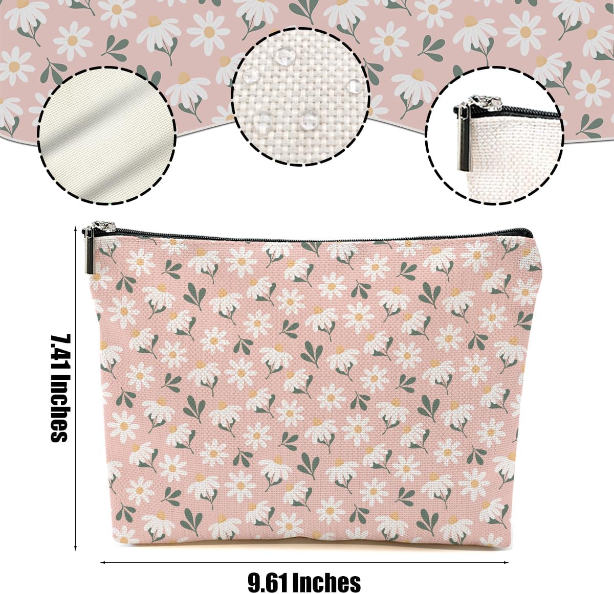 Vintage Daisy Flowers Makeup Bag Friend Friendship Gifts for Women Girls image 2