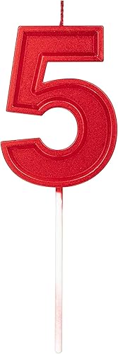 Velas de cumpleaños de 2.76 pulgadas con purpurina color rojo número 5, decoración para aniversario de boda, celebración de fiesta (rojo número 5)