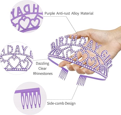 Miniatura 10 de CIEHER Corona de cumpleaños, banda de cumpleaños y tiara de diamantes de imitación
