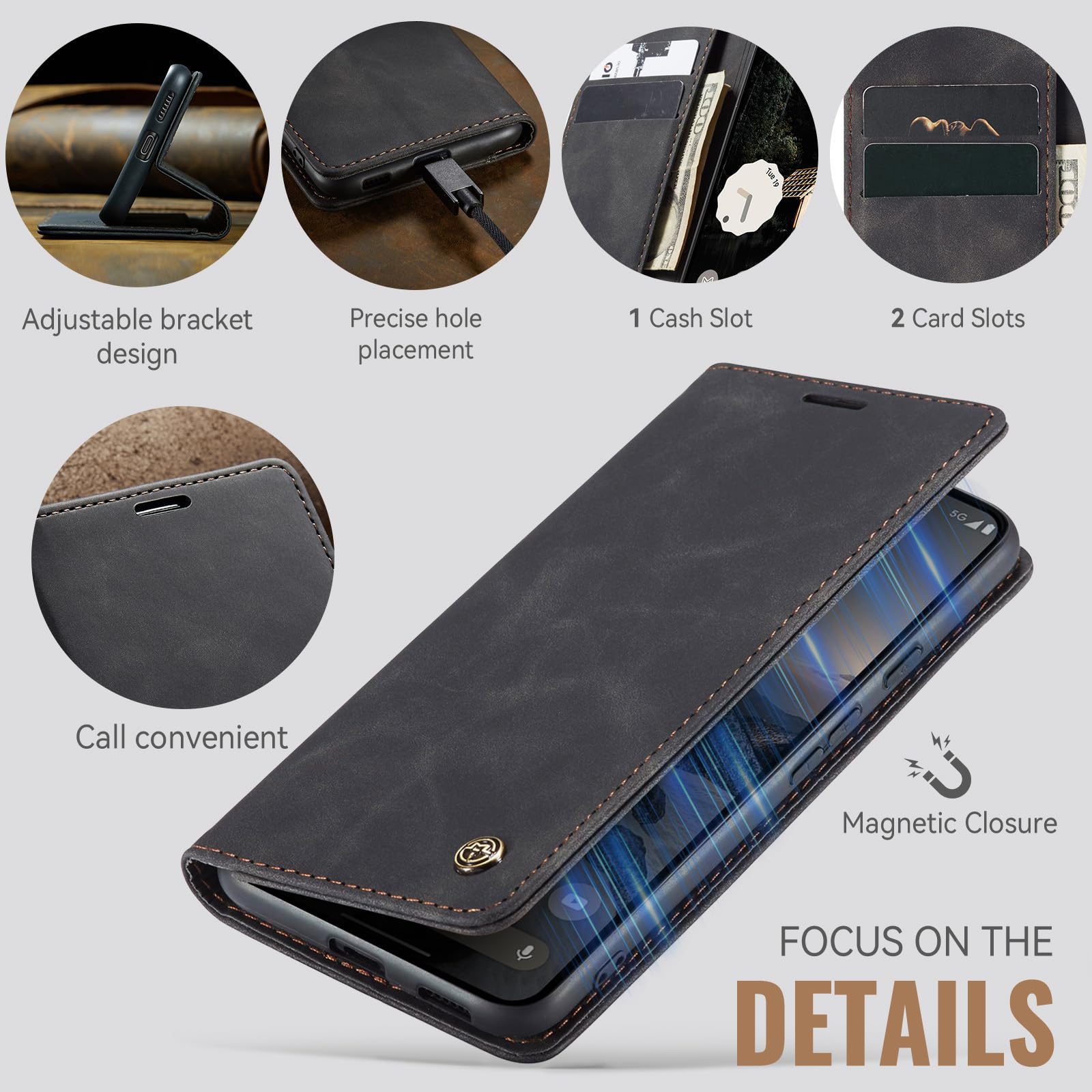 Samokor Cover per Google Pixel 9A 5G Pelle Flip Custodia Cavalletto Portafoglio Magnetica Carta Fessura Antiurto per Google Pixel 9A 5G,Nero