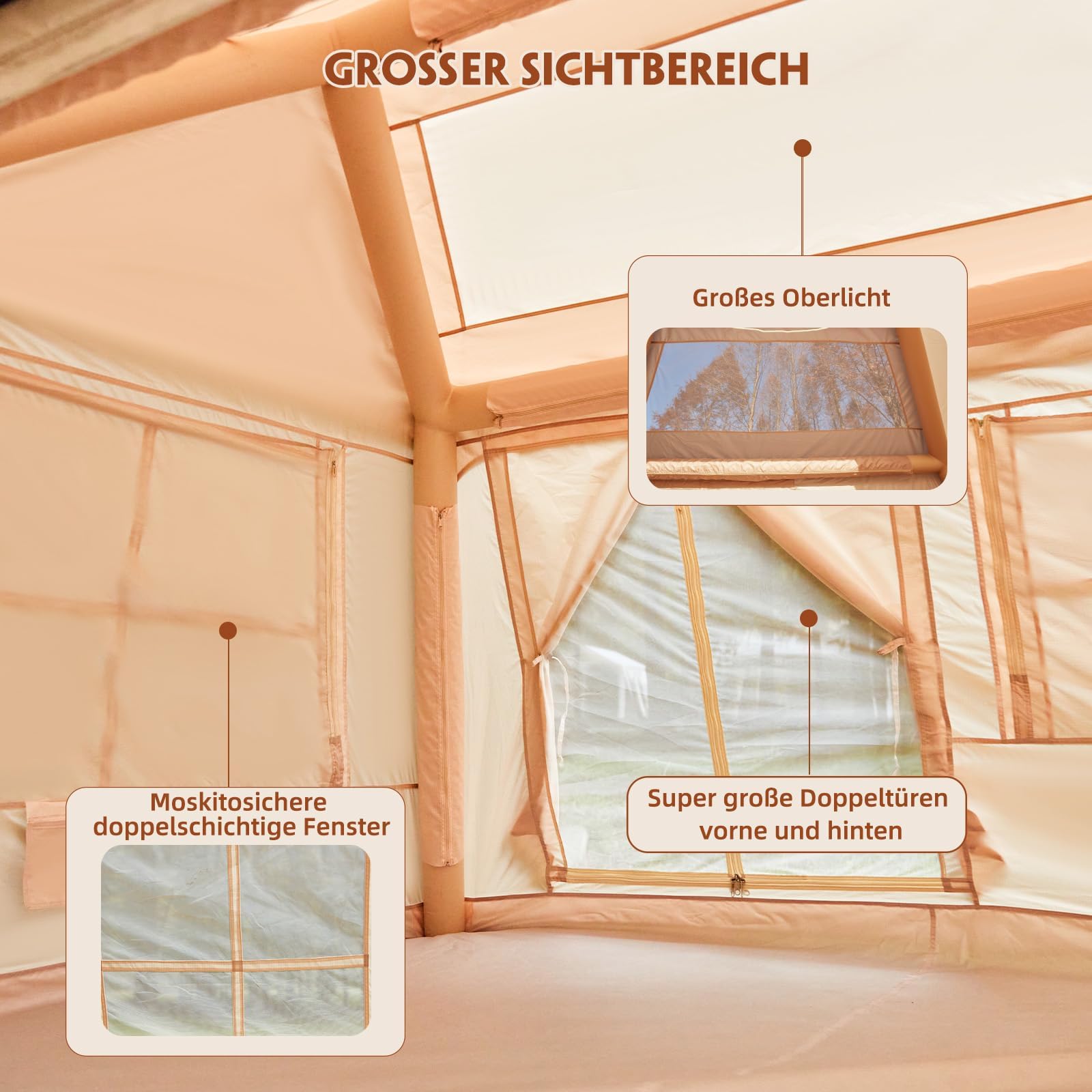Aufblasbares Zelt mit Überdachung für 2-4 Personen,260 x 220 x 180 cm | wasserdichtes 210D Oxford-Gewebe, Familienzelt Camping Zelt mit Luftpumpe