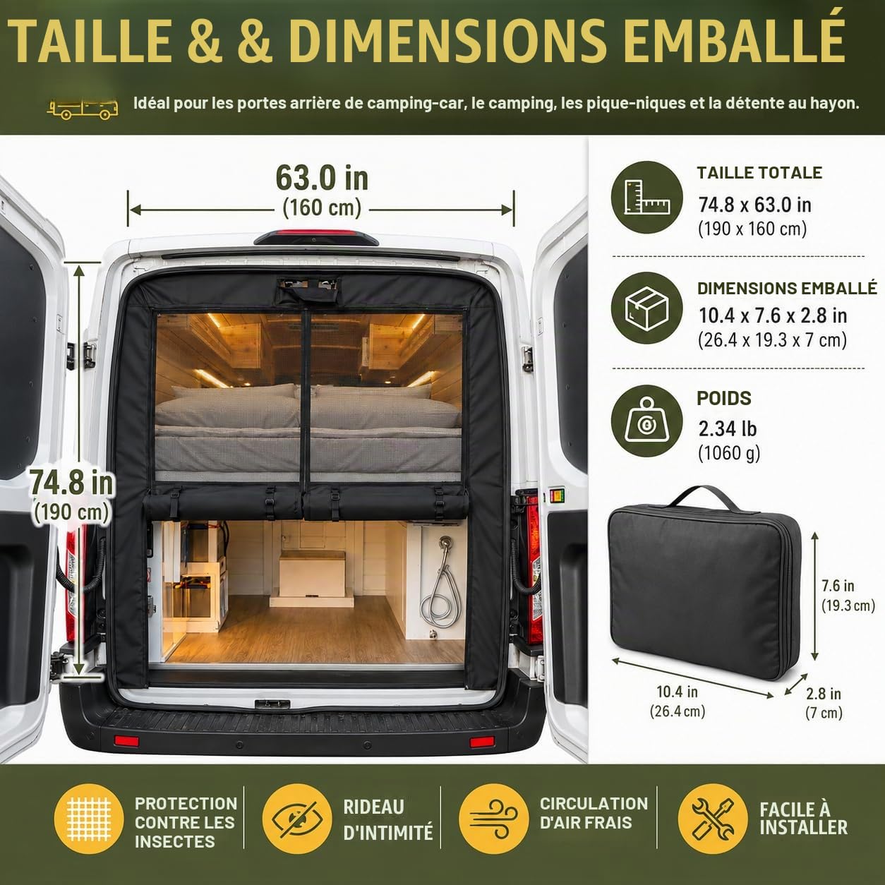 Moustiquaire de Porte ArrièRe pour Camping-Car avec Rideau D'Intimité, Moustiquaire MagnéTique pour Porte ArrièRe de Camping-Car pour Le Camping, La Vie en Van