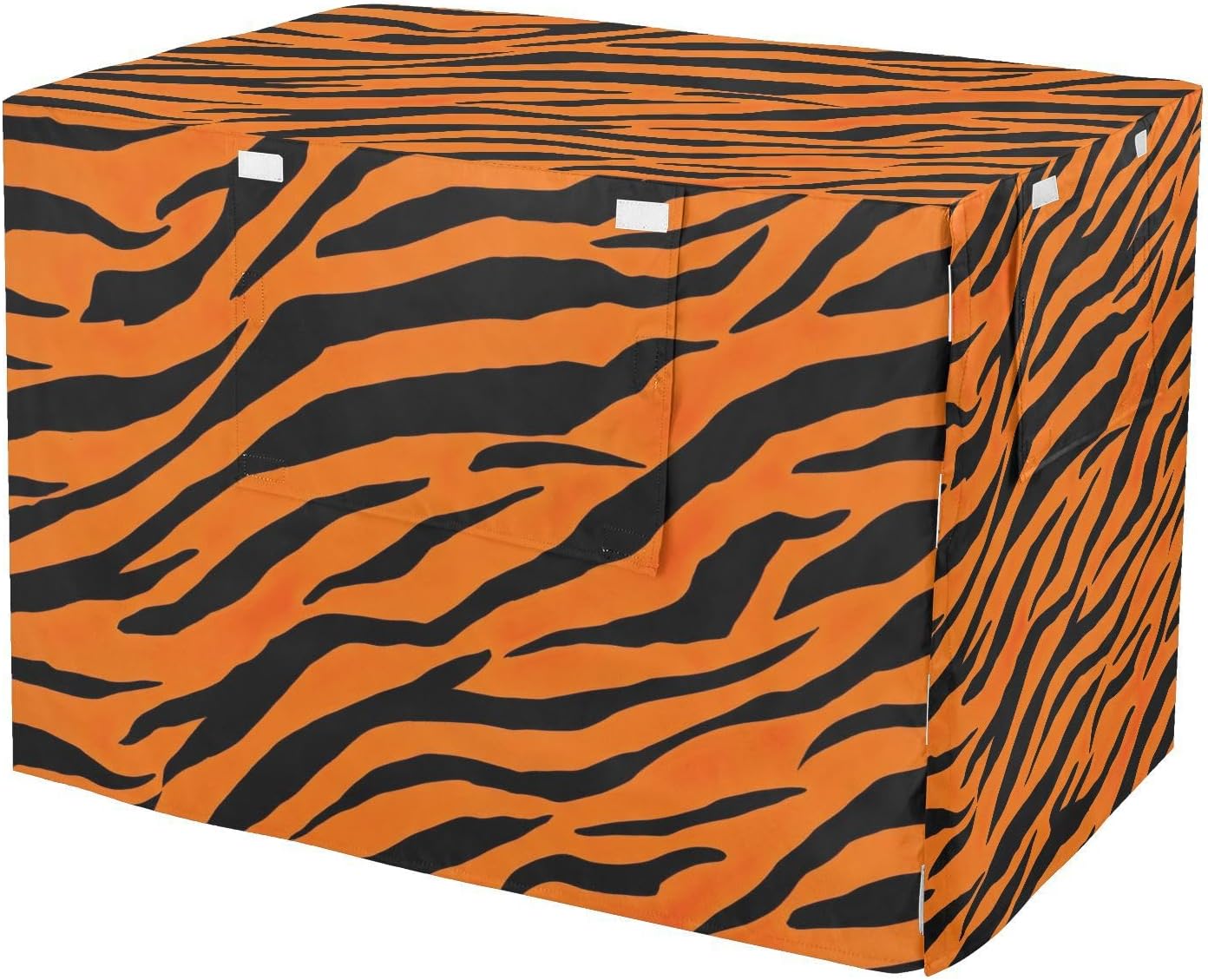Bold Tigers Stripes Orange Dog Crate Covers S-XL Wind-Resistant Pet Cage Cover with Openings, Reduces Barking, Large