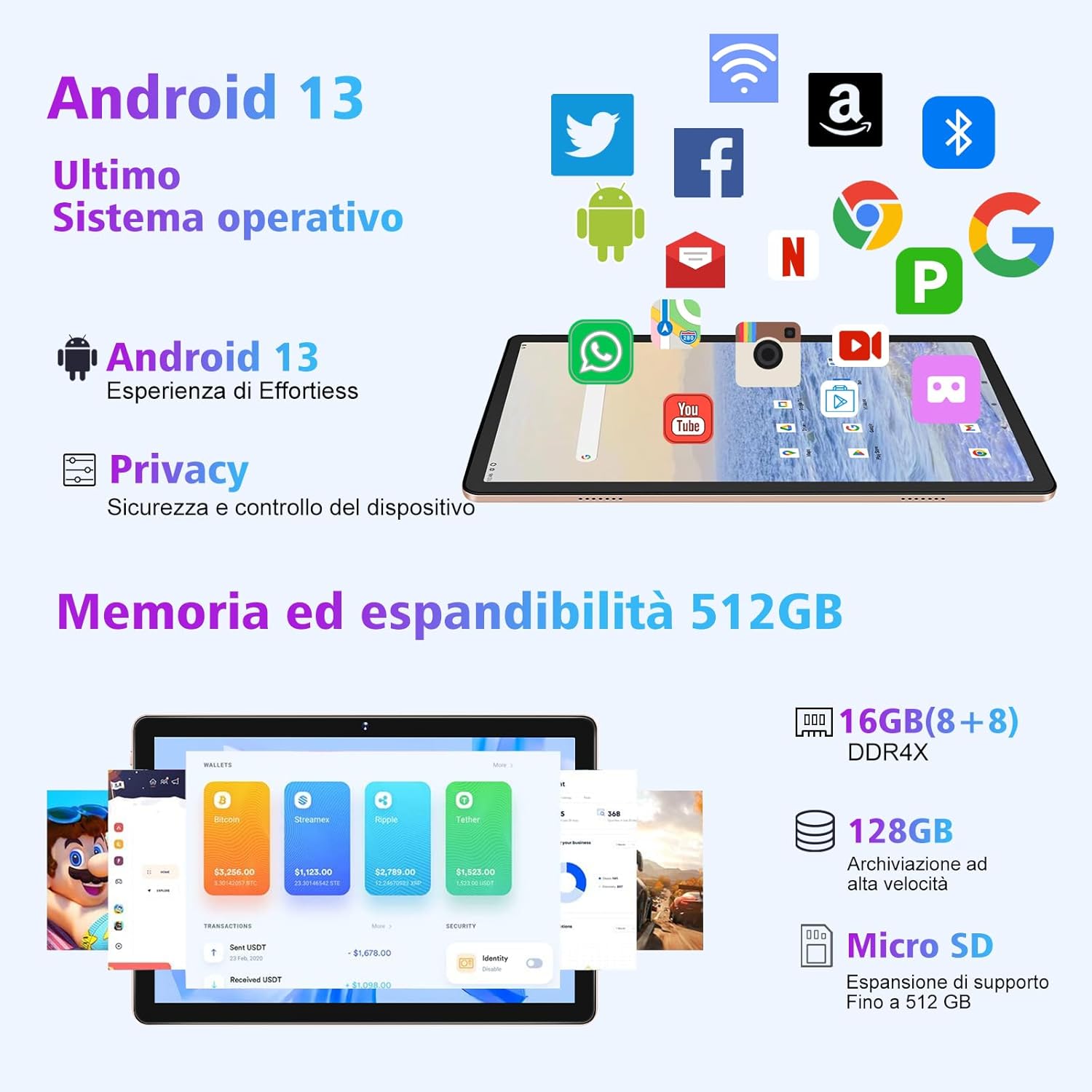 Tablet 10.1 Android 13 UMCP 16GB (8+8GB DDR4X 128GB 2 in 1) Ultra-liscio Processore MTK8183 8-Core WOZIFAN 2.0Ghz Dual WiFi GPS con Custodia Tastiera Mouse per Gioco Lavoro Studio Intrattenimento-Blu Tablet 10.1 Android 13 UMCP 16GB (8+8GB DDR4X 128GB 2 in 1) Ultra-liscio Processore MTK8183 8-Core WOZIFAN 2.0Ghz Dual WiFi GPS con Custodia Tastiera Mouse per Gioco Lavoro Studio Intrattenimento-Blu