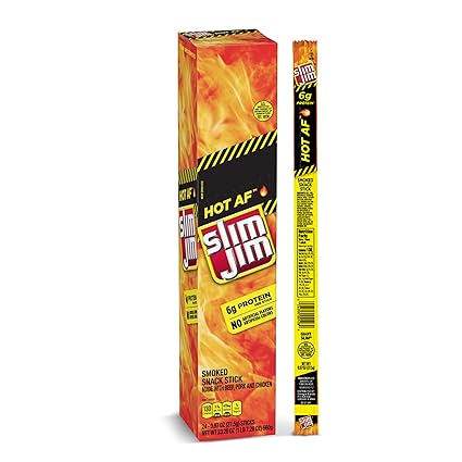 Slim Jim Giant Smoked Meat Snack Stick, Hot Af Flavor, Keto Friendly Snack,  0.97-Oz. Stick 24Count