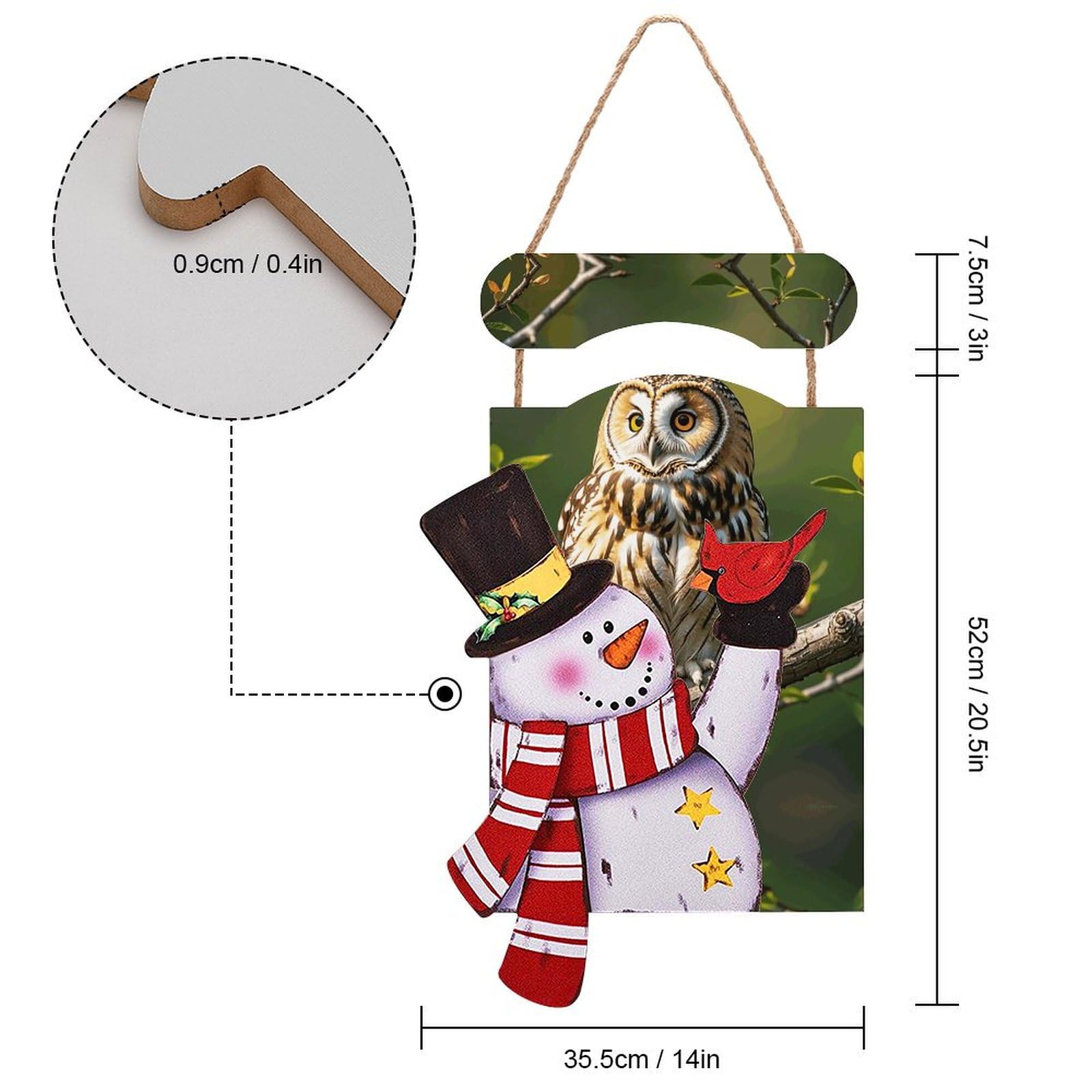VFKLT Decorazione da parete con pupazzo di neve di Natale, immagine in legno da appendere, decorazioni invernali, dipinti di gufo, rami di albero stampati, pittura decorativa natalizia decorazione da