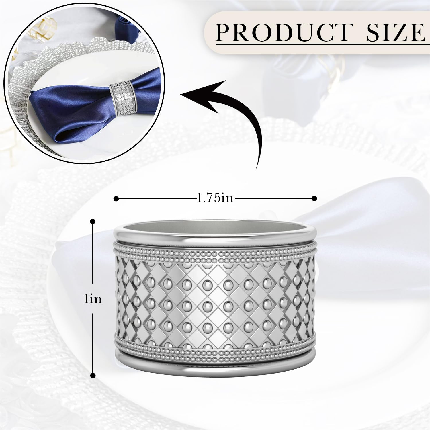 Gothic Silver-Plate Napkin Rings, Elegant Engravable Personalized Ring for Wedding, Crafted with Silver Plated Packaged in A Premium Gift Box, Stainless Steel Napkin Rings for Dining Setup