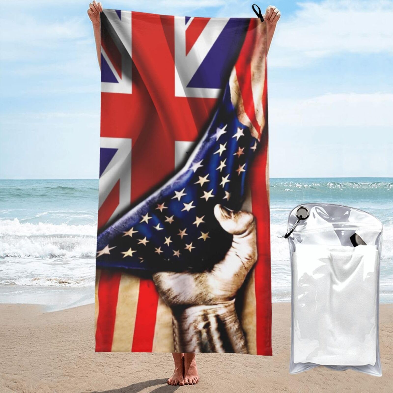 HACXZ Microfiber Beach Towel America Flag and Britain British Flag Large Camping Towel Bathroom Beach Towels