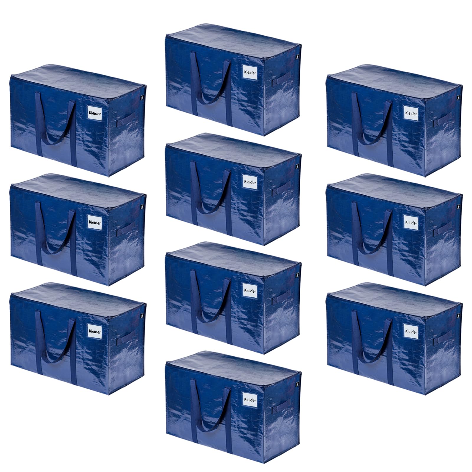 VENO Heavy Duty Moving Bags, Extra Large Ornament Organizer Storage Bags with Zippers & Handles, College Dorm Clothes Packing Supplies Tote Reusable Foldable Eco-Friendly Storage Box (Blue, 10 Pack)