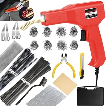 Upgraded 220W Plastic Welder Bumper Repair Kit,2-in-1 Plastic Welding Kit 800PCS Hot Staples & 30pcs Plastic Welding Rods,Hot Stapler Plastic Repair Kit for Car Bumper Kayak Crack Repairsred