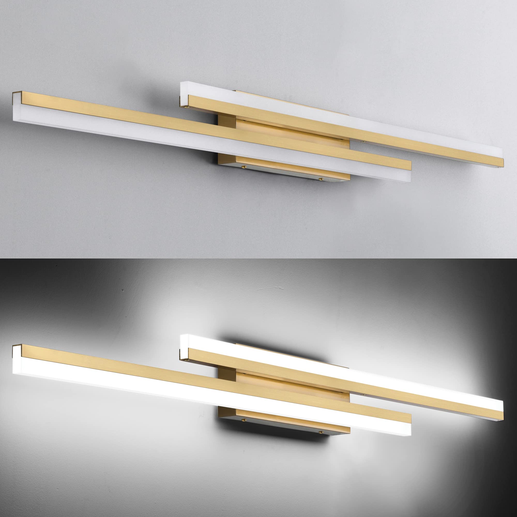 PRESDE Bathroom Vanity Light Dimmable 3 Colors Changeable 48in Modern Gold LED Bathroom Light Fixtures Over Mirror Bath Wall Lighting. INCOMPLETE 
