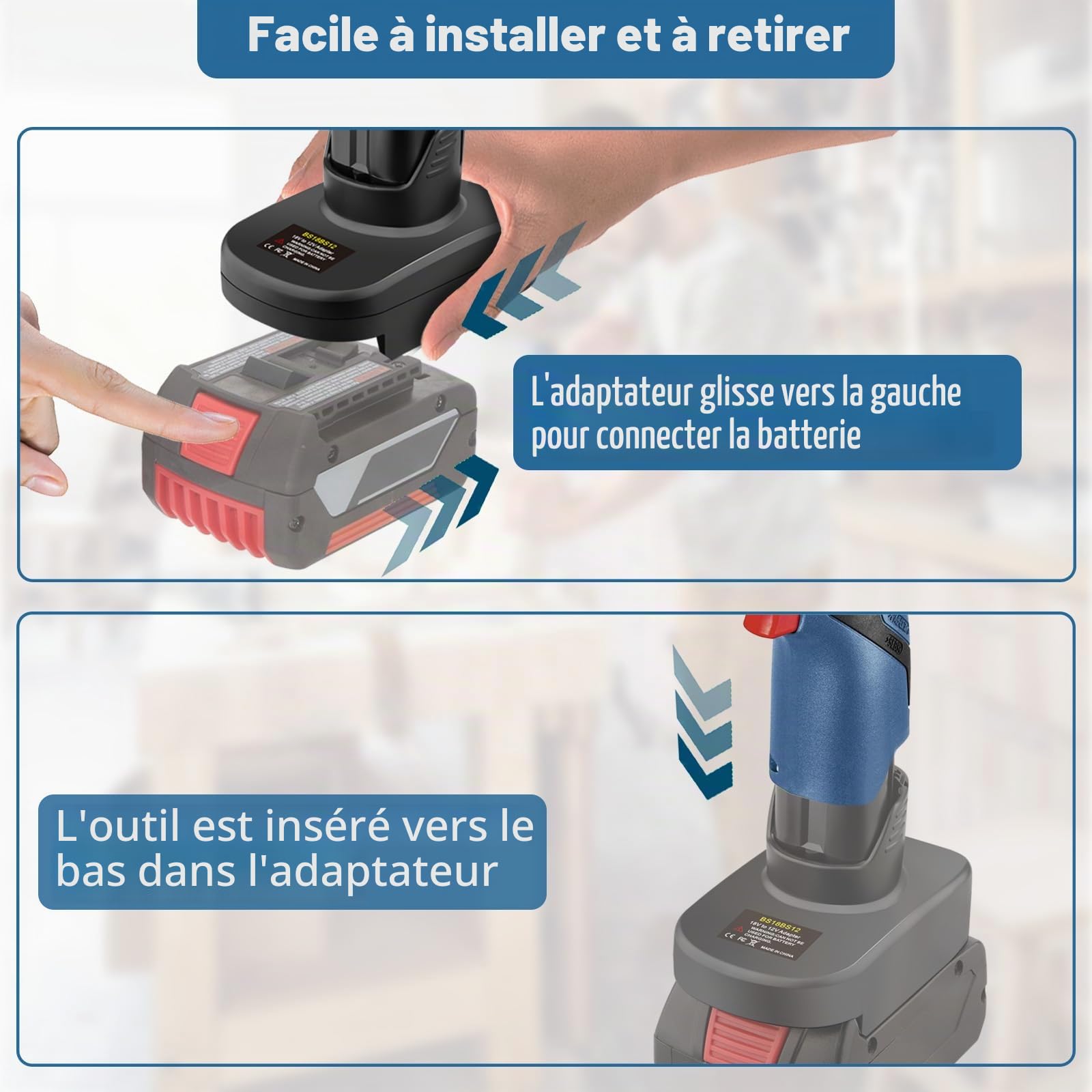 Adaptateur pour Bosch 12V, pour Bosch Professional 18V GBA Batteries Convertir en pour Bosch 10.8V et 12V Convertisseur de Batterie pour Outils électriques,Remplacement 10.8V 12V Batterie GBA