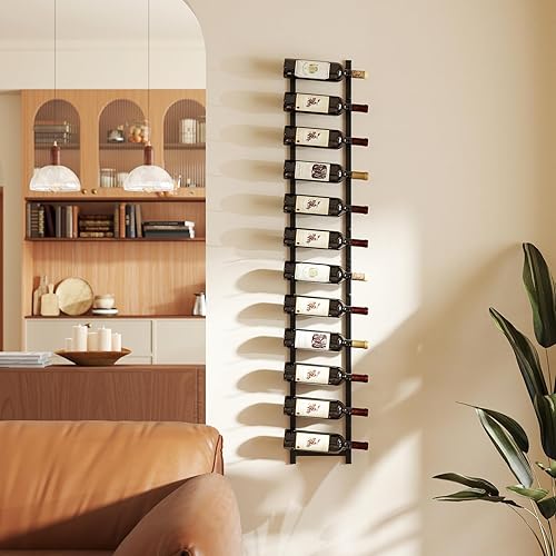 Miniatura 2 de Giantex Estante de vino montado en la pared para 12 botellas, organizador de estantes de vino de pared de metal, soporte de vino colgante montado en