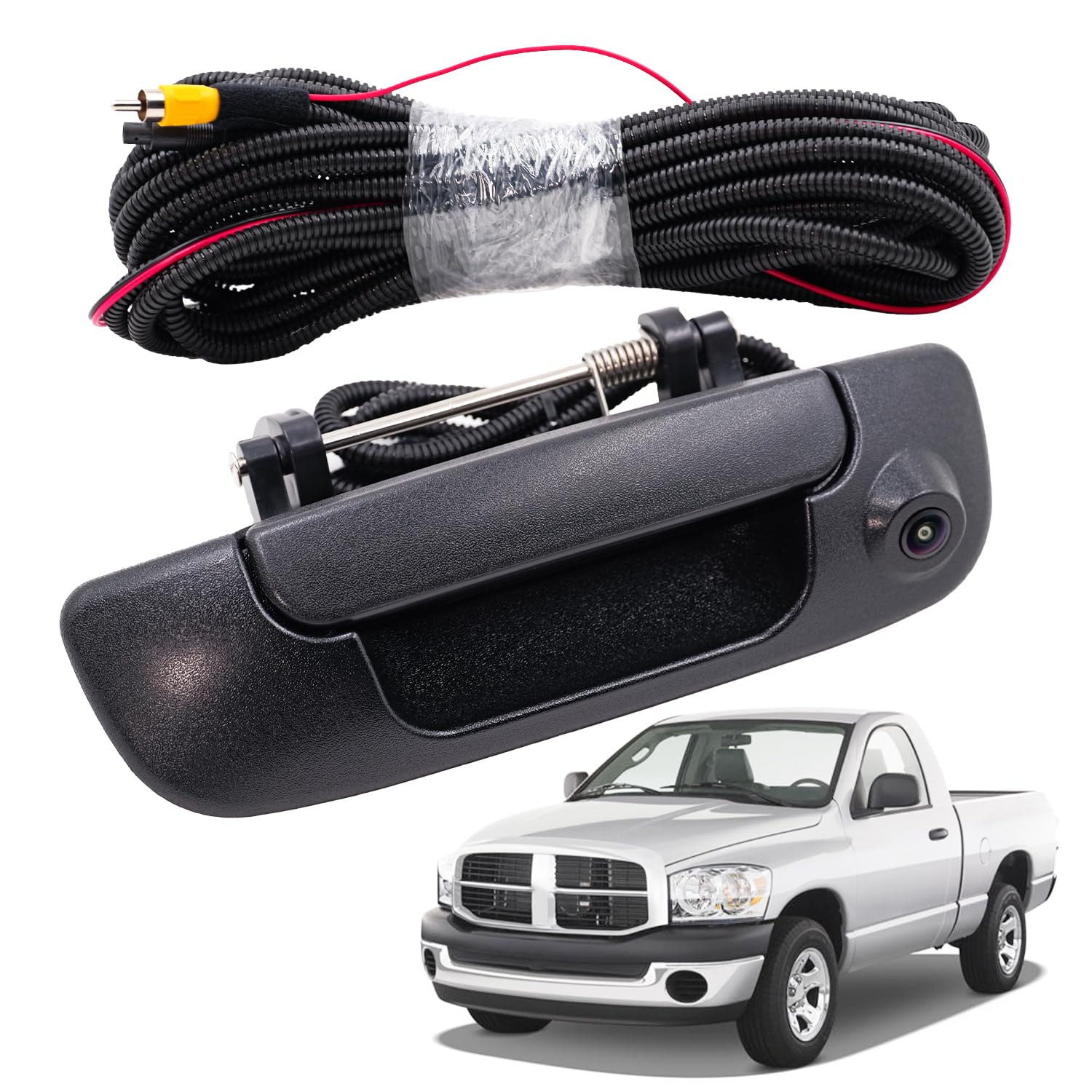 Tailgate Handle Backup Camera Compatible with Dodge RAM 1500 2500 3500 2002-2008 Tailgate Reversing Rear View Back Up Camera RCA Plug.Replace#
