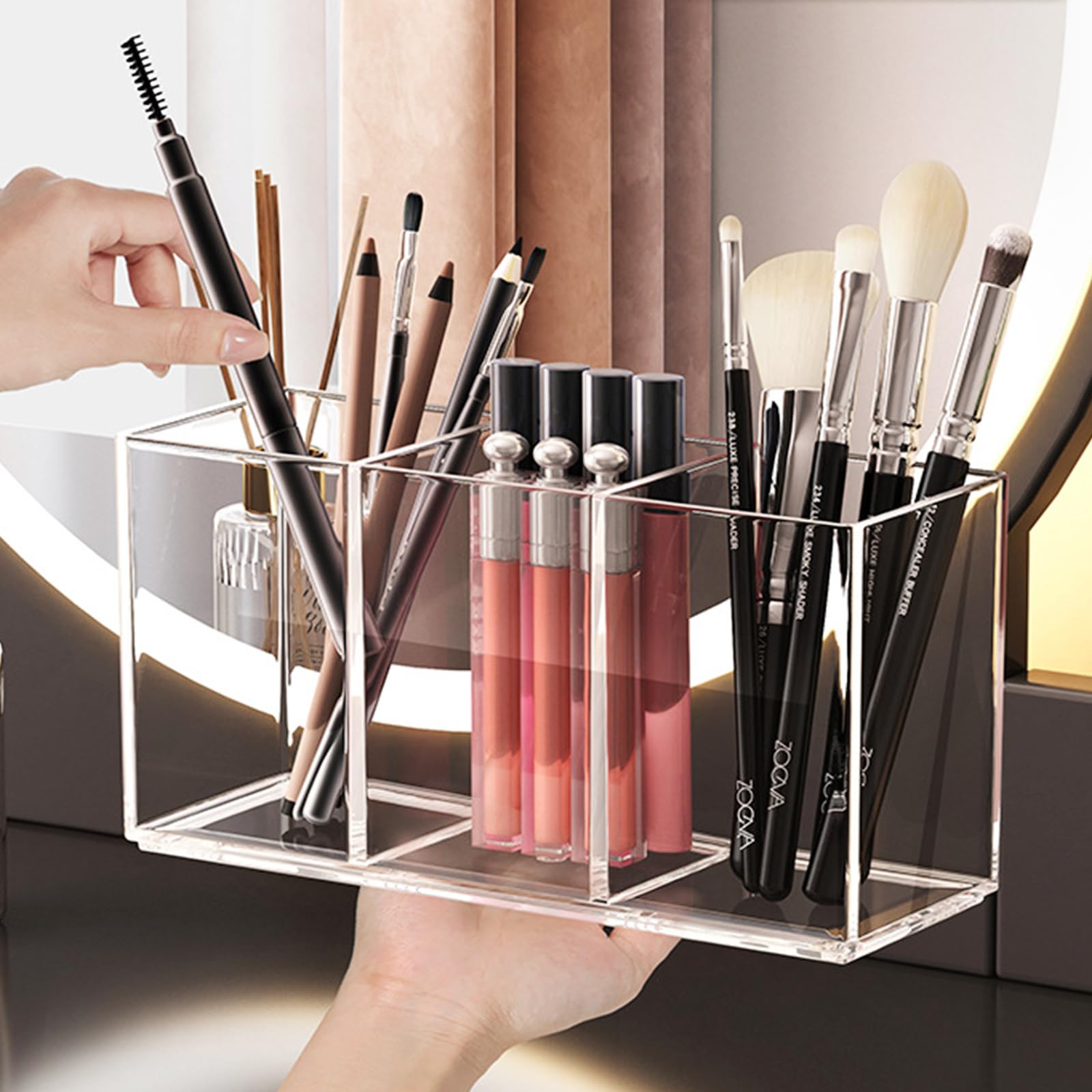 2 Organisateurs Maquillage Acrylique Transparents – 3 Et 7 Compartiments – Pour Poudres, Fards, Vernis, Pinceaux – Coiffeuse, Salle De Bain - 9