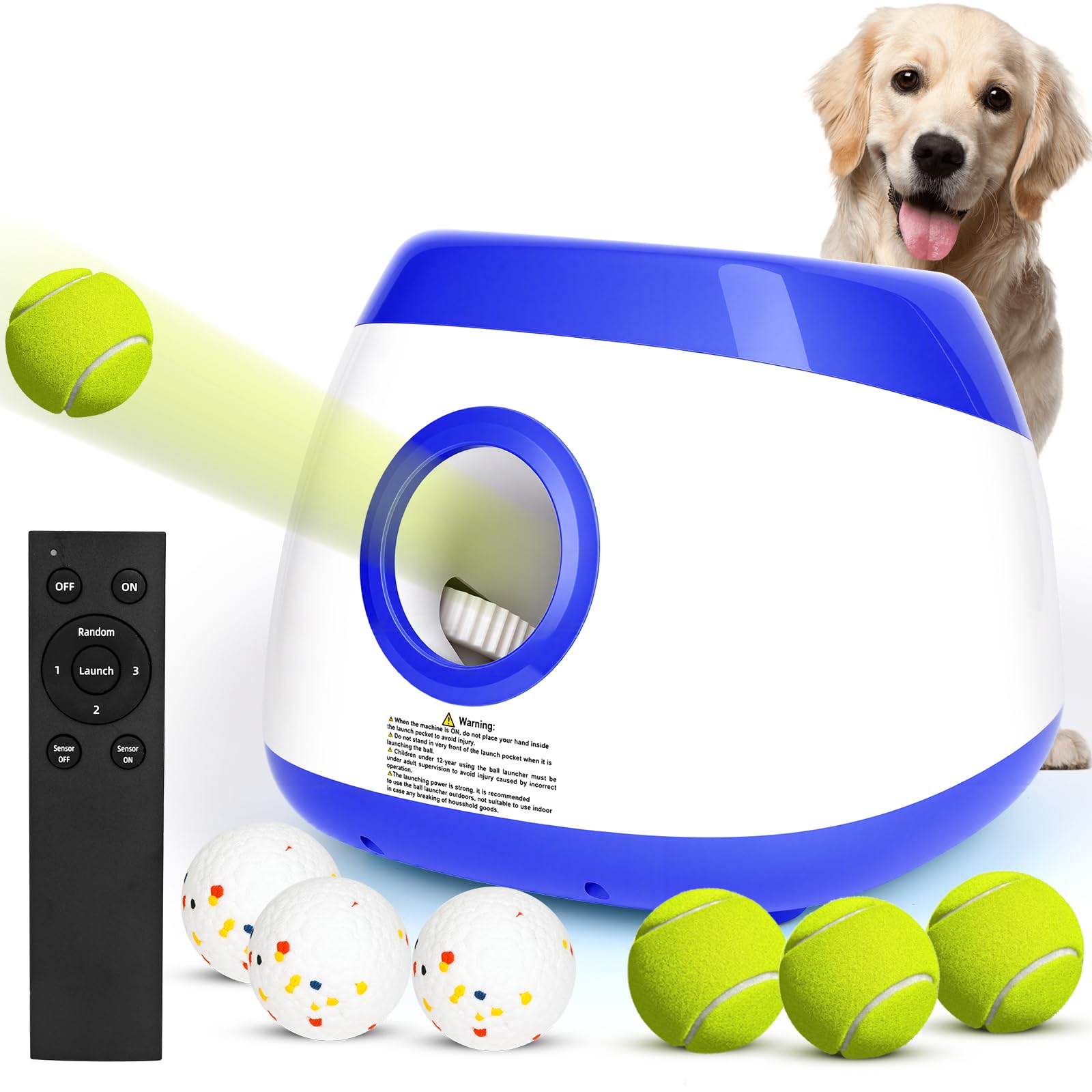 Ballwurfmaschine Hund Automatisch Ballmaschine Interaktives Hundespielzeug Elektrisch mit 6 Stück Hundeball ballwerfer für Hunde Groß und Mittlere