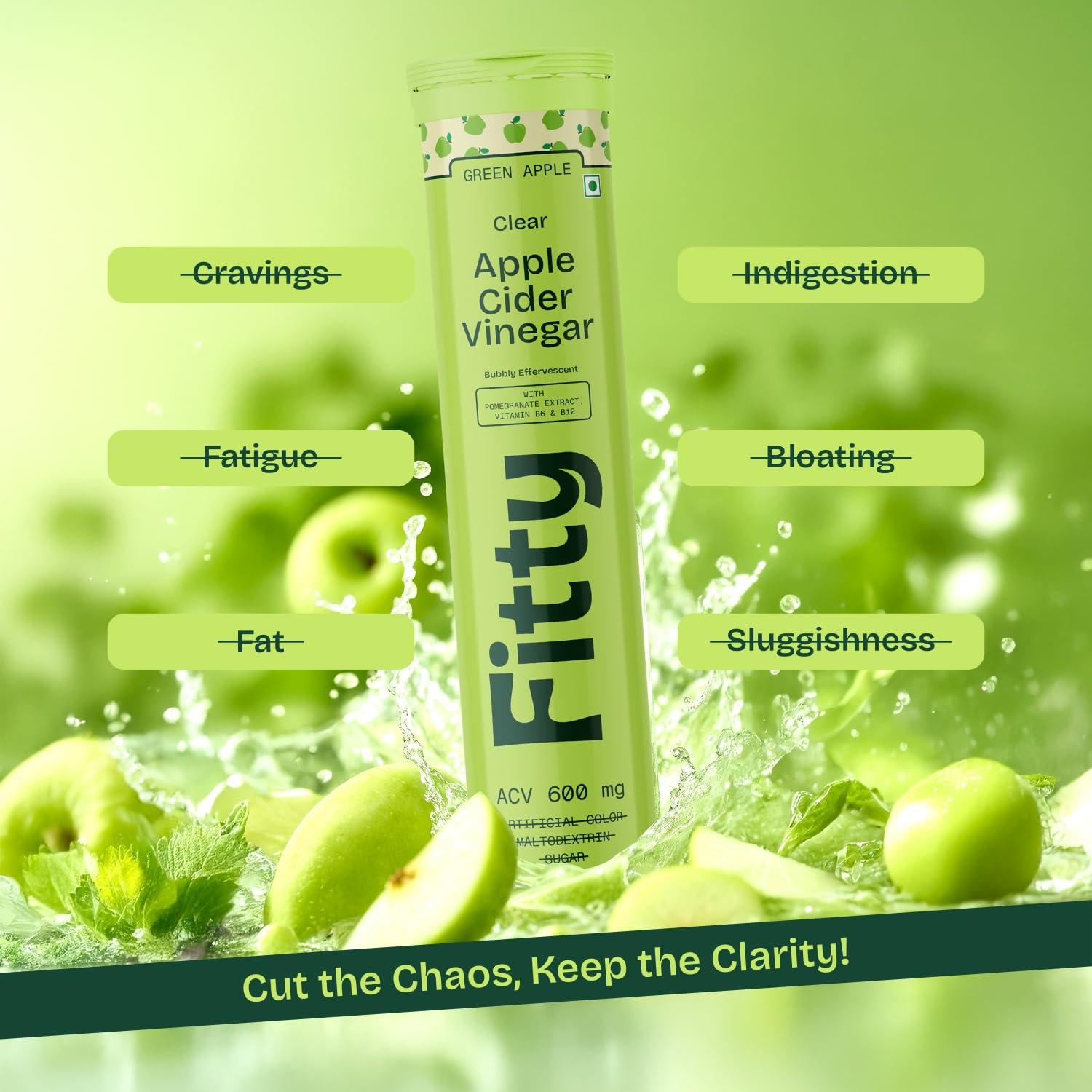 Fitty Apple Cider Vinegar Fizz 600mg| With Vitamin B6 & Stevia | Zero Sugar (Green Apple) — Amazon image 5