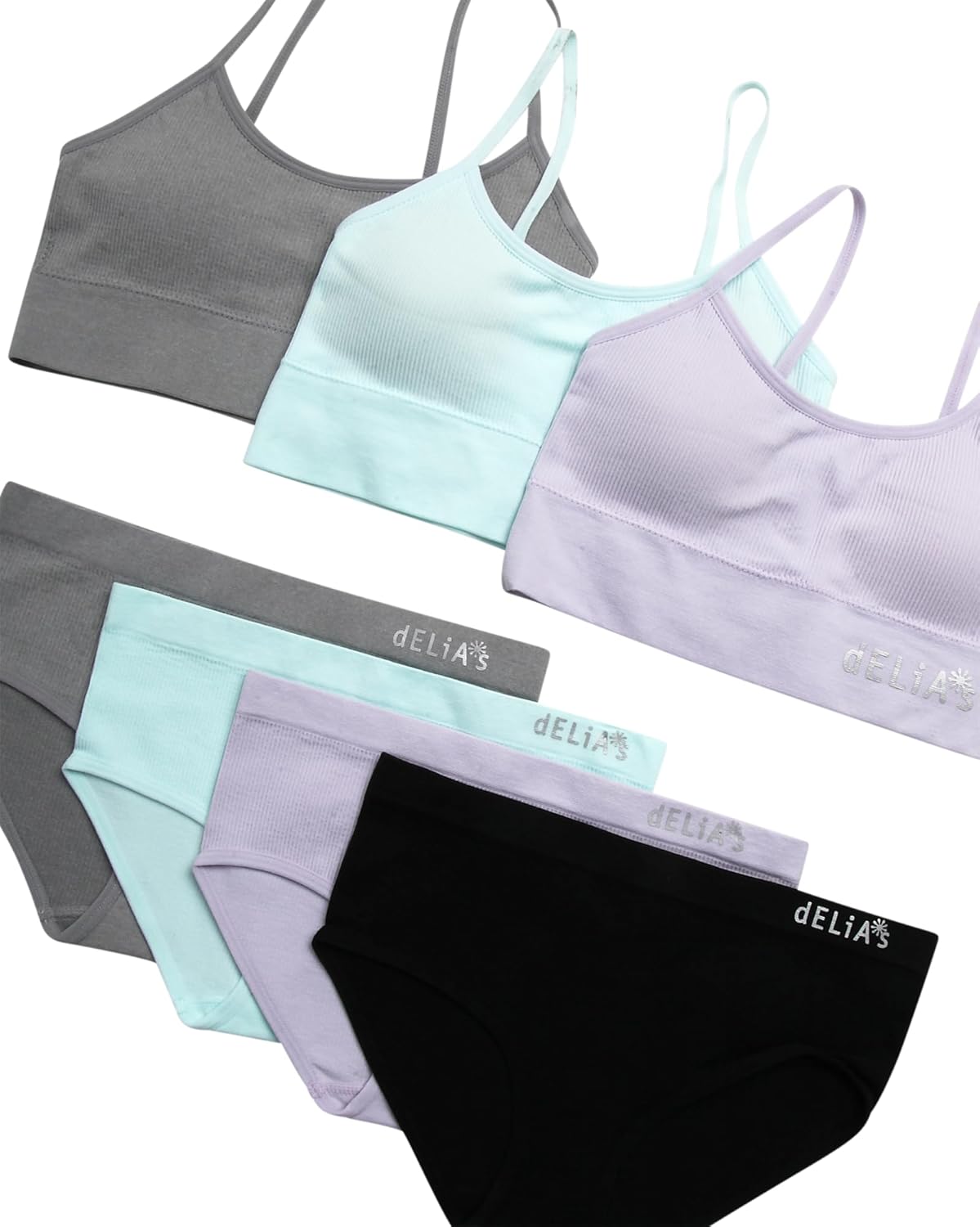 dELiA*s Girls Underwear Set - 7 Piece Soft Stretch Seamless Ribbed Training Bra and Hipster Panties (Sizes 7-16)