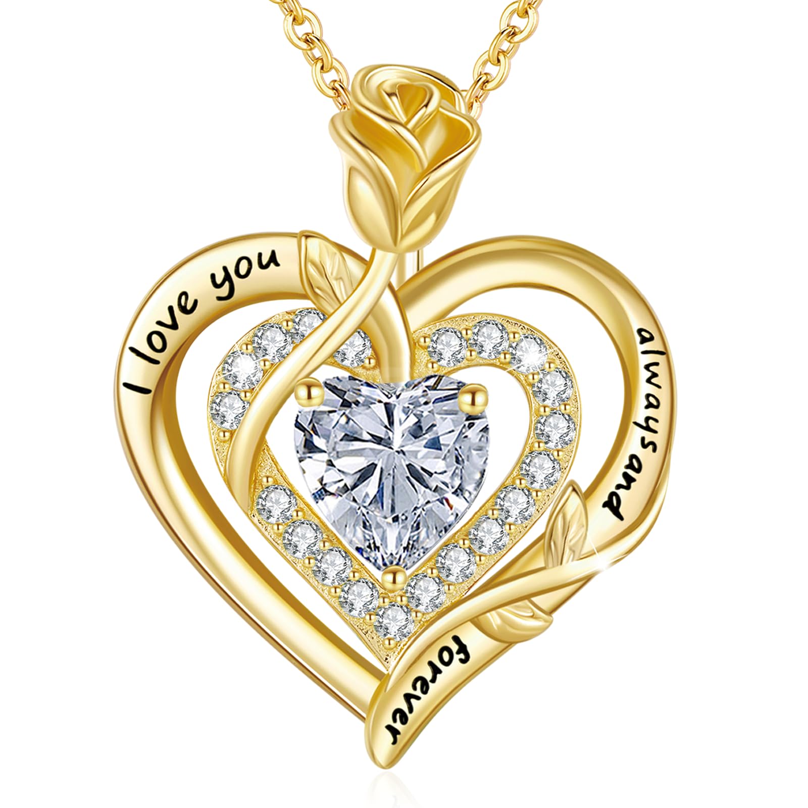 LAVUMO Collar Mujer Doble Corazón Rosa Collar Piedra Natal Colgante Regalo