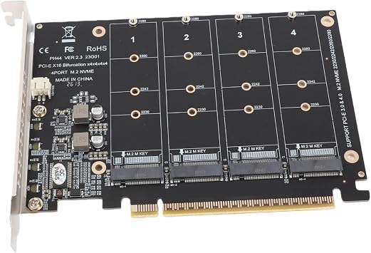 M.2 PCIE Adapter Card, 4 Port M.2 NVMe SSD to PCIE X16 M Key Hard Drive Converter Reader Expansion Card PC Internal Expansion Card Pcie Nvme Adapter (ph44)