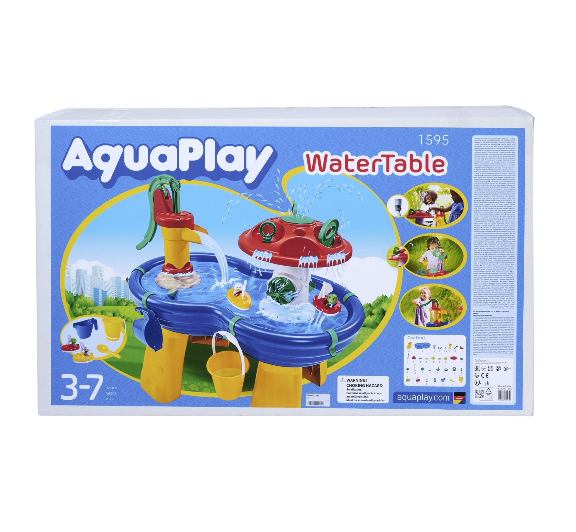 AquaPlay Wassertisch - großes Outdoor-Wasserspiel (100 x 58 x 90 cm) für Kinder ab 3 Jahre, Wasserspielzeug mit Handpumpe, Schlauchanschluss, Spritzfunktion und Zubehör