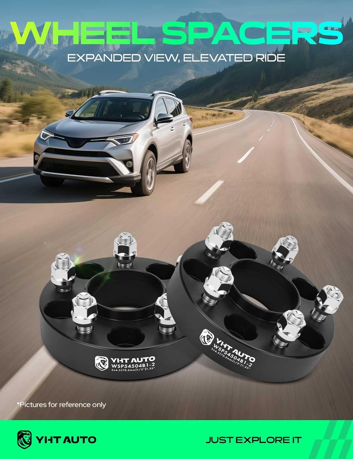 YHTAUTO 5x4.5 Hub Centric Wheel Spacers 1.25 Inch Fit Explorer, Edge, Mustang, Ranger, Aviator, Town Car, Mountaineer, 5 Lug 5x114.3mm Tire Spacers 1/2"-20 Studs, 70.5mm Hub Bore