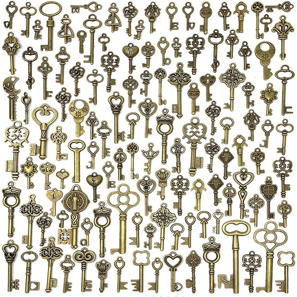 NC Juego de llaves vintage de bronce antiguo vintage de 125 llaves mezcladas en bronce antiguo de 125 llaves de regalo de boda