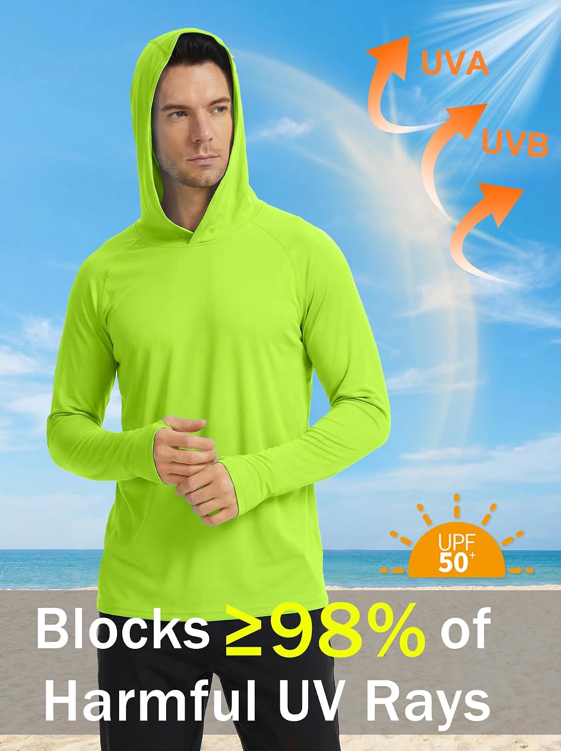 KINSWT Men's UPF 50+ Sun Protection Hoodie Shirts Long Sleeve Hiking Fishing Lightweight SPF UV Shirt with Hood