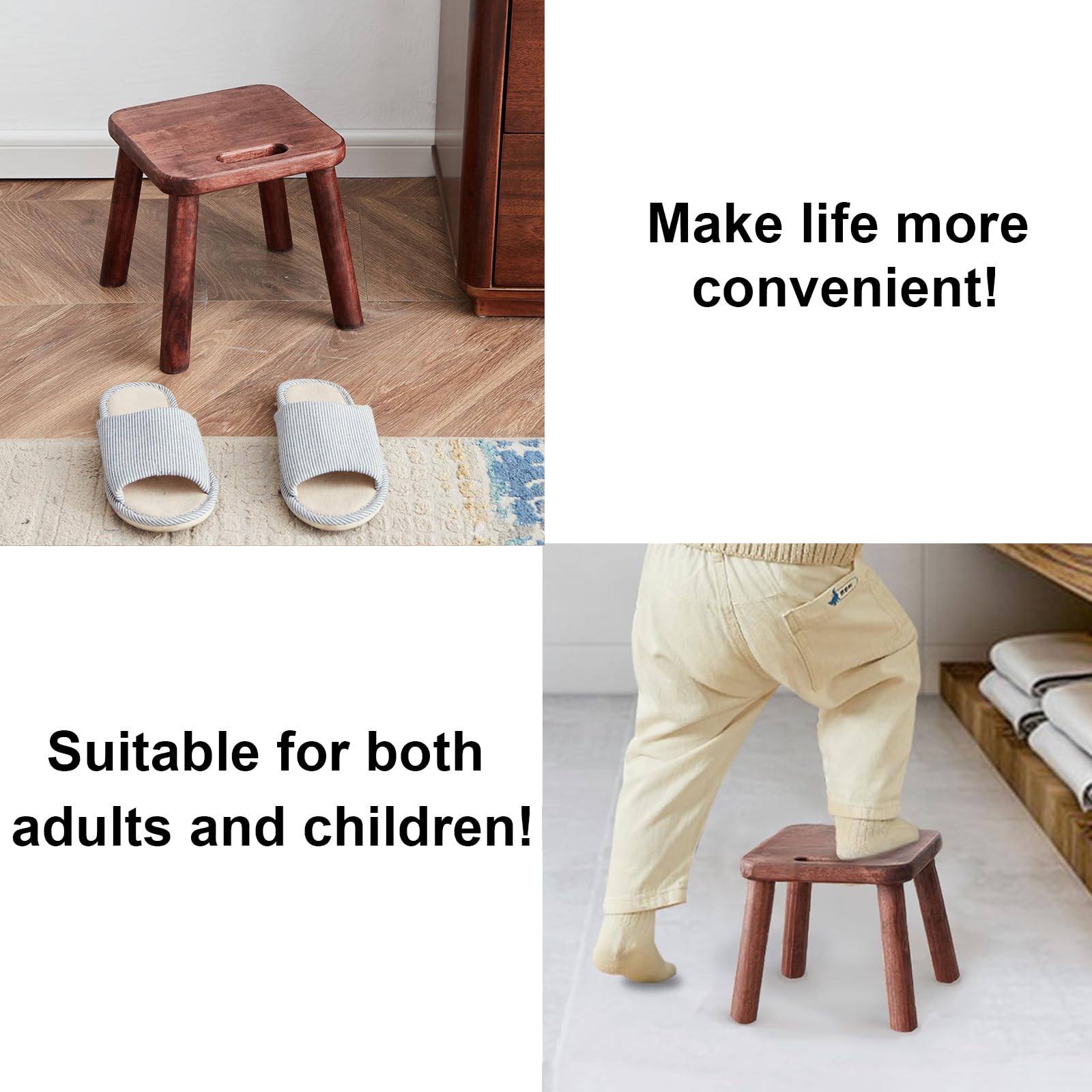 Yier Mei 2 Pcs Handle Small Wooden Stool - Image 4