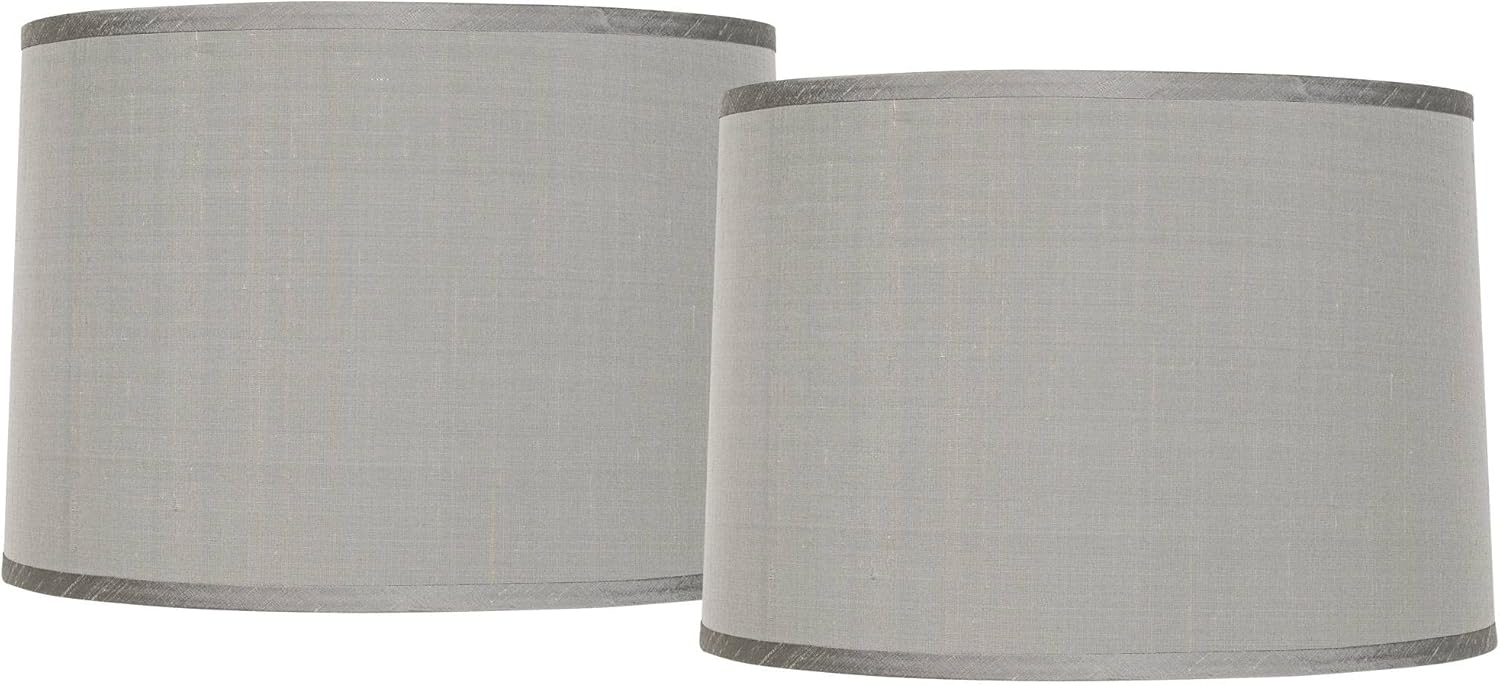 Set of 2 Drum Lamp Shade (Pre-Assembled) s Platinum Gray Large 15" Top x 16" Bottom x 11" High Spider with Replacement Harp and Finial Fitting - Springcrest