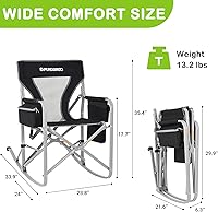 Vista 3 de FUNDANGO Mecedora de camping para adultos, mecedora portátil de gran tamaño plegable al aire libre con enfriador y bolsillo lateral para exterior