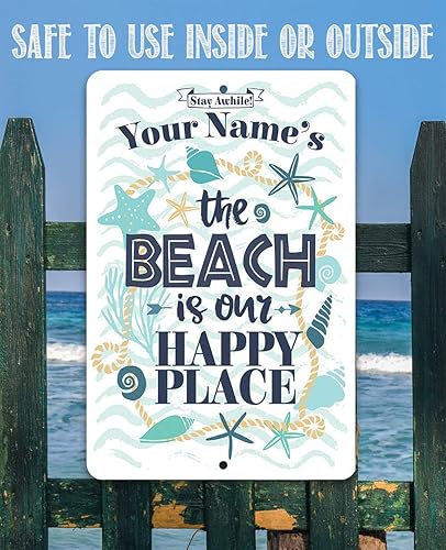 Miniatura 3 de Personalized - The Beach is Our Happy Place - Custom Beach House Decor, Sea Shells Front Beach Display, Surf Camp Wall Accessories and Gift Idea,