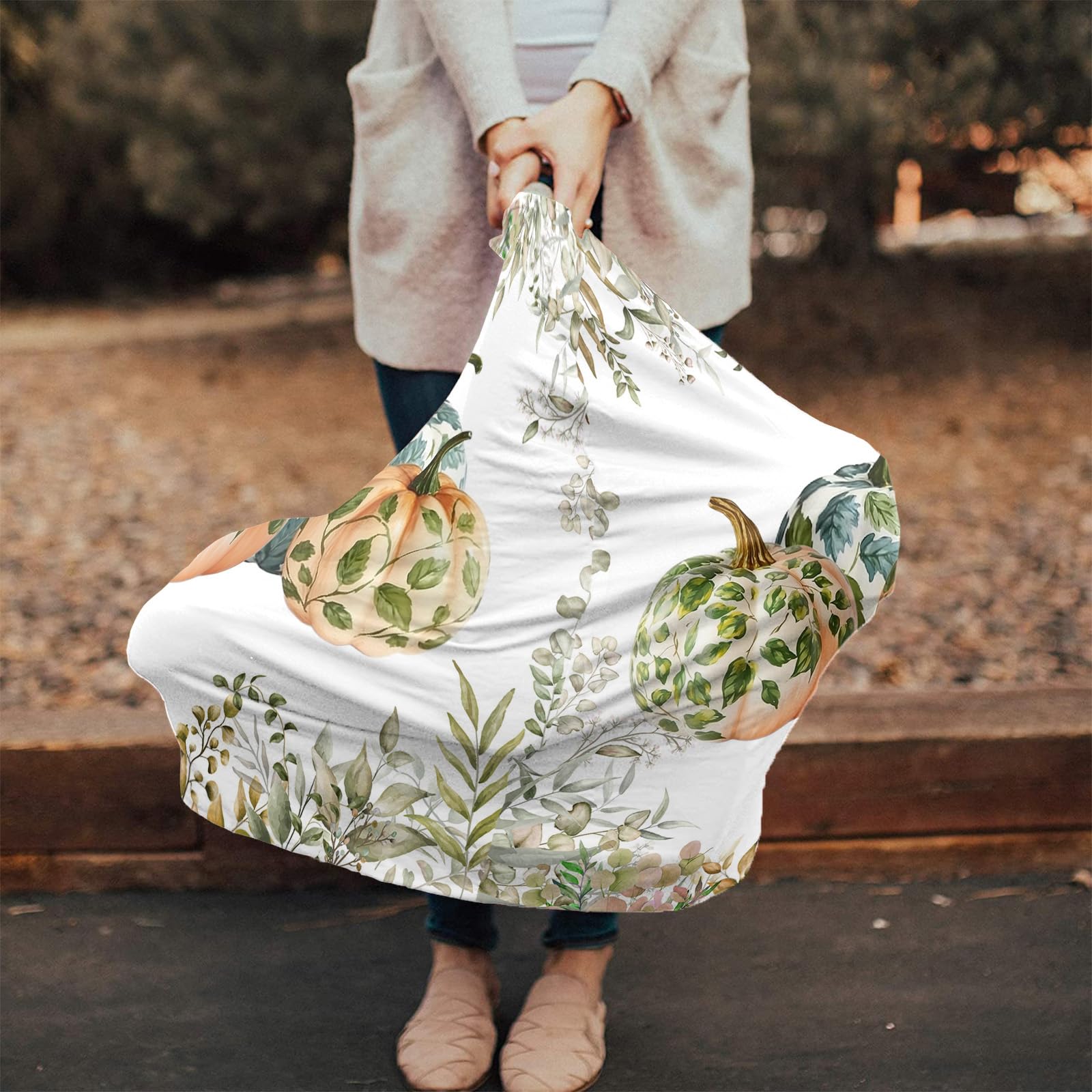 Nursing Cover for Breastfeeding Scarf, Thanksgiving Leave Textured Pumpkin Fall Baby Car Covers Super Soft Multi Use for Canopy Shopping Cart Cover Blanket Stroller Cover