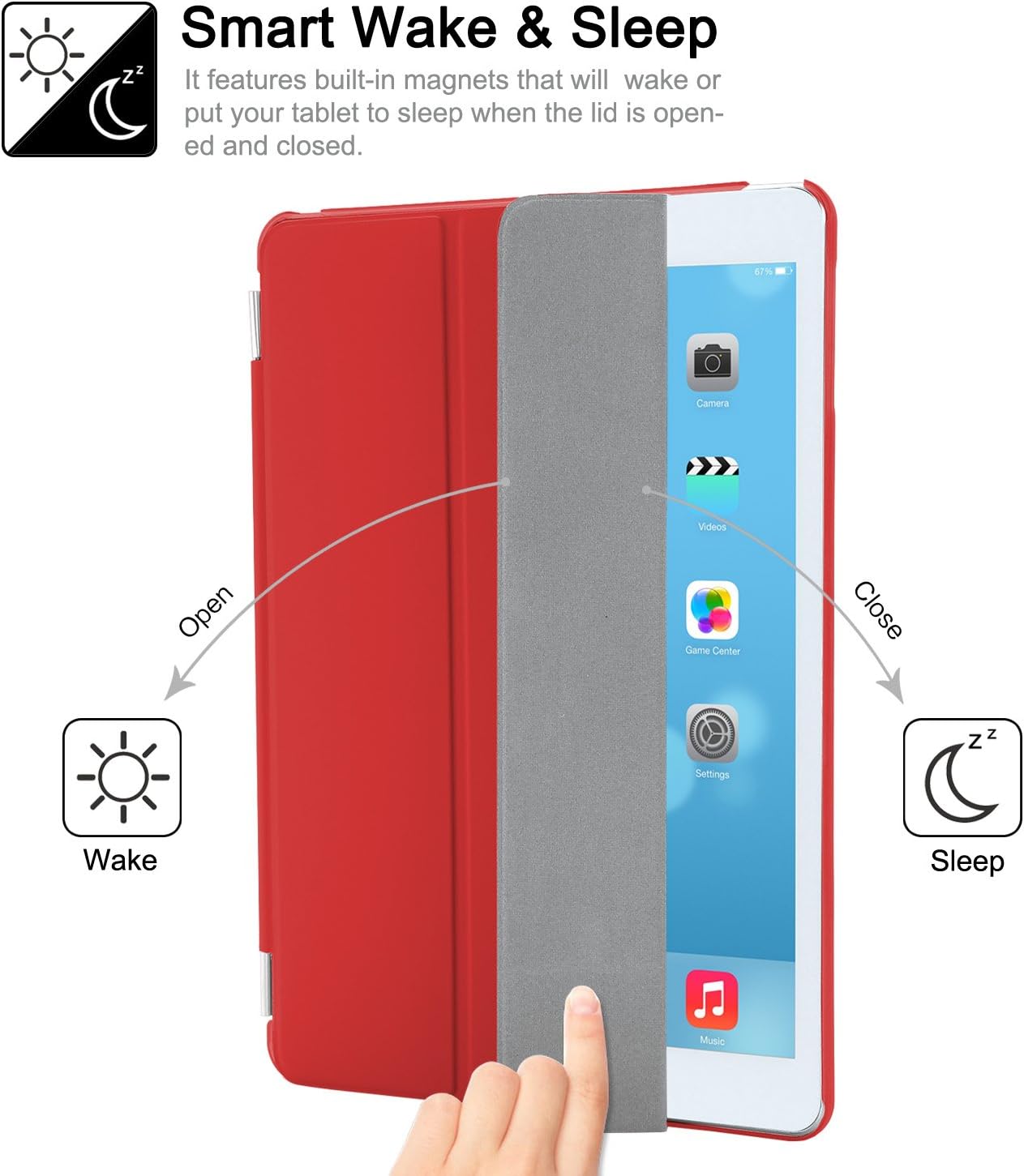 Besdata Ultra Thin Magnetic Smart Cover,Auto Wake/Sleep Function,Translucent Back Case for 2013 iPad Air with Screen Protector,Cleaning Cloth,Stylus (Red)