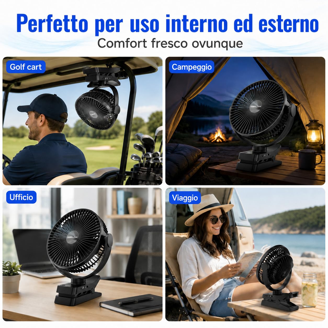 Ventilatore a batteria da 8,3 pollici, 12000 mAh, telecomando, ventilatore a clip