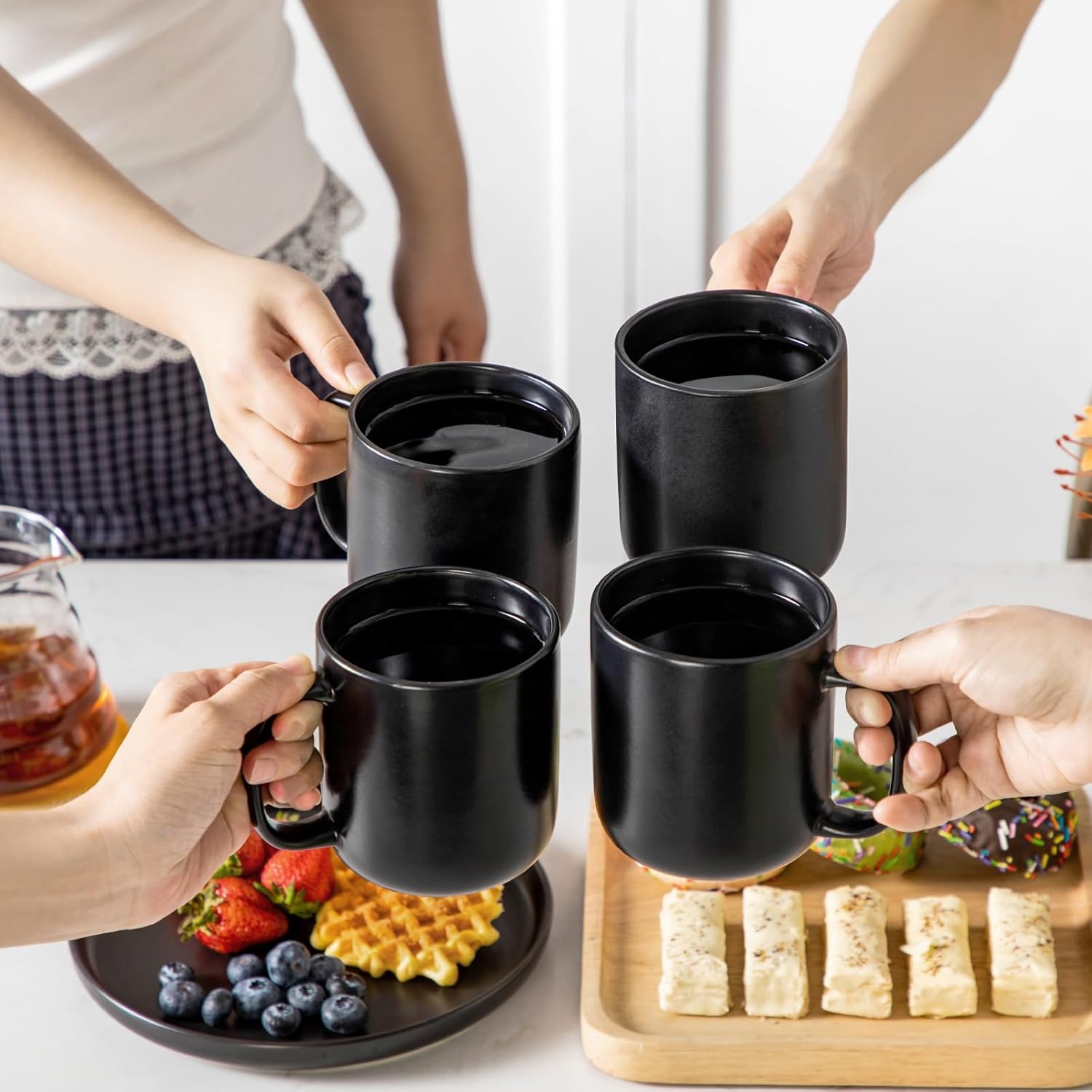 vancasso Stoneware Coffee Mugs Set, 16 oz Ceramic Coffee Cups for Americano Hot Tea Iced Coffee Cold Brew Cocoa Milk Mugs Set of 6, Dishwasher & Microwave Safe, Matte Black - Image 9