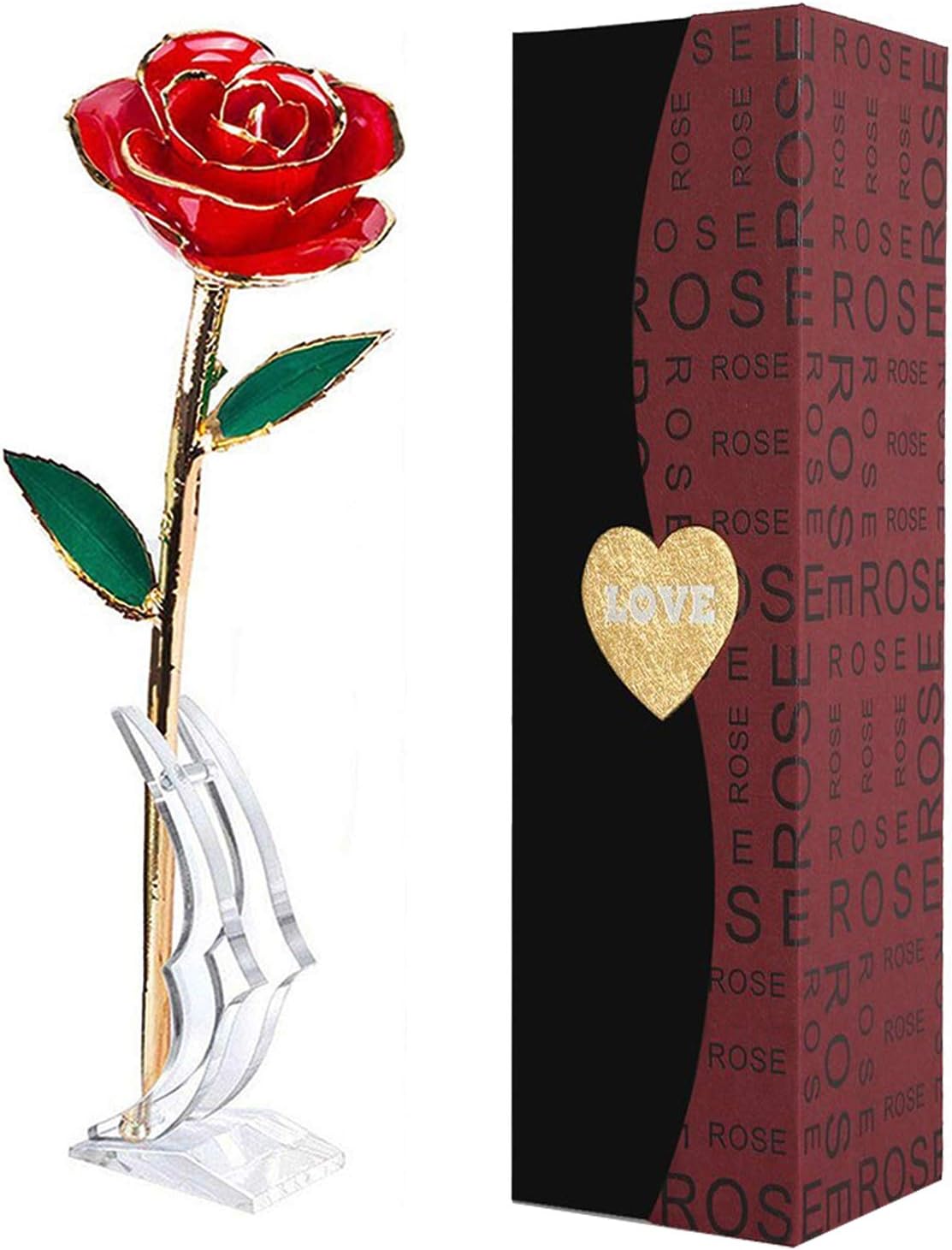 Gold Dipped Rose,24K Gold Rose with Transparent Stand,Real Long Stem Eternity Rose Flower Best for Her,Mom,Wife,Girlfriend,Anniversary,Mothers Day,Birthday,Valentine's,Wedding
