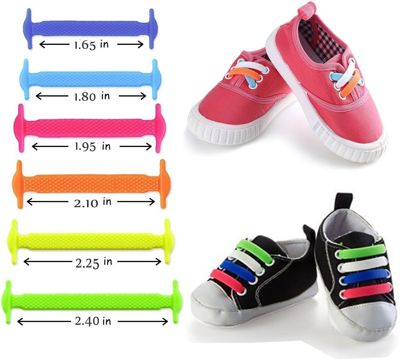 4 Pair Lazy No Tie Silicone Shoelace, Elastic Tie-free Wash-free Waterproof Rubber Shoe Laces for Sneakers Running Shoes Boots Board Shoes and Casual Shoes (for Kids(Black+White+Gray+Rainbow))