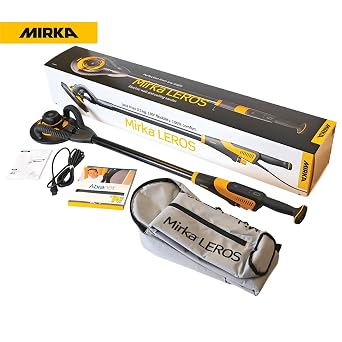 Mirka LEROS Electric Vacuum Drywall Sander Pole Ergonomic Lightweight 7.1 lb Tool with 9 Orbital Head, 180 Flexible Design, Dual Suction for Dustless Walls Ceilings Painting Prep