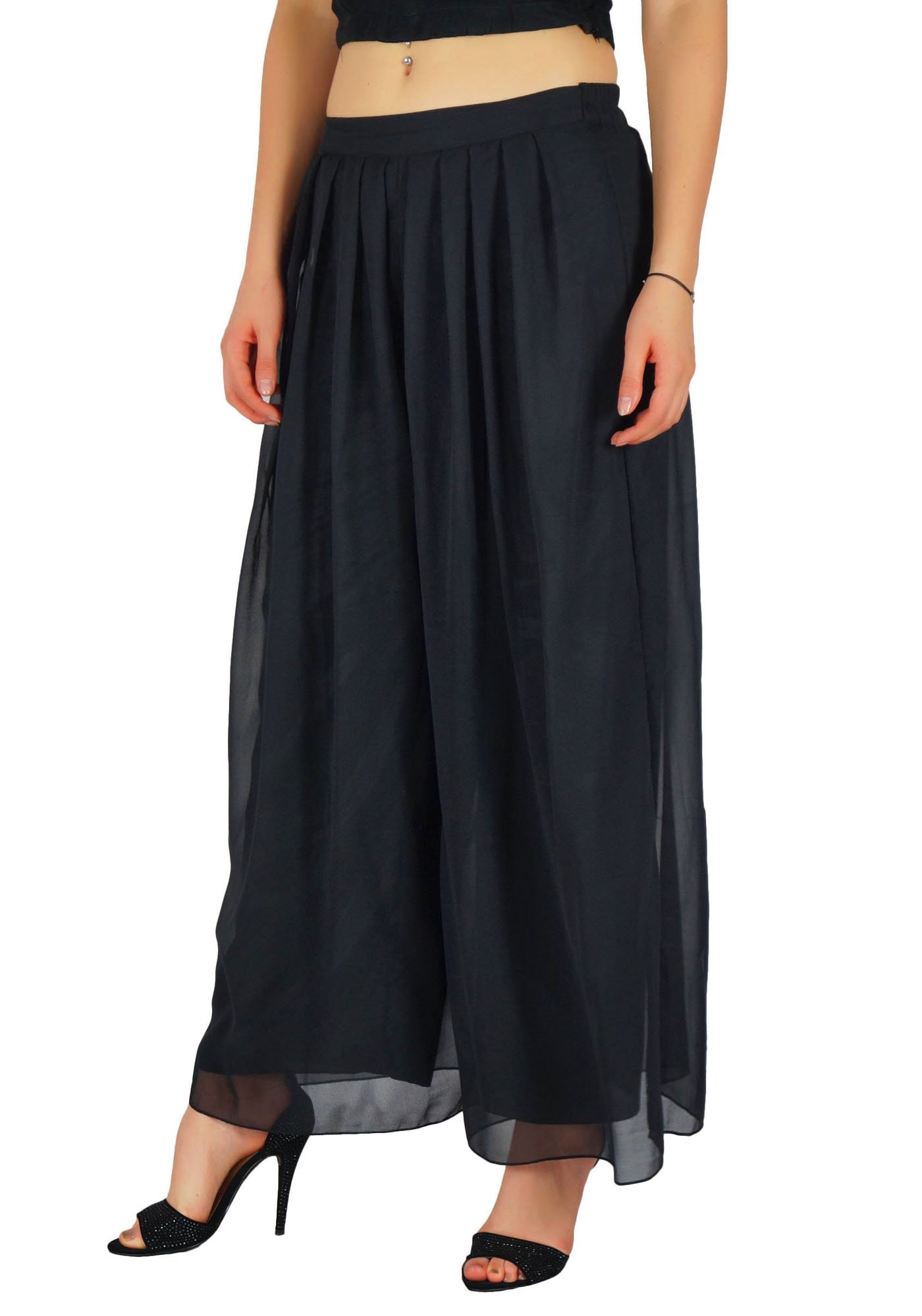 Bimba Long Flared Palazzo Pleated Bottoms for Womens Skirt Style Palazzo Casual Pants