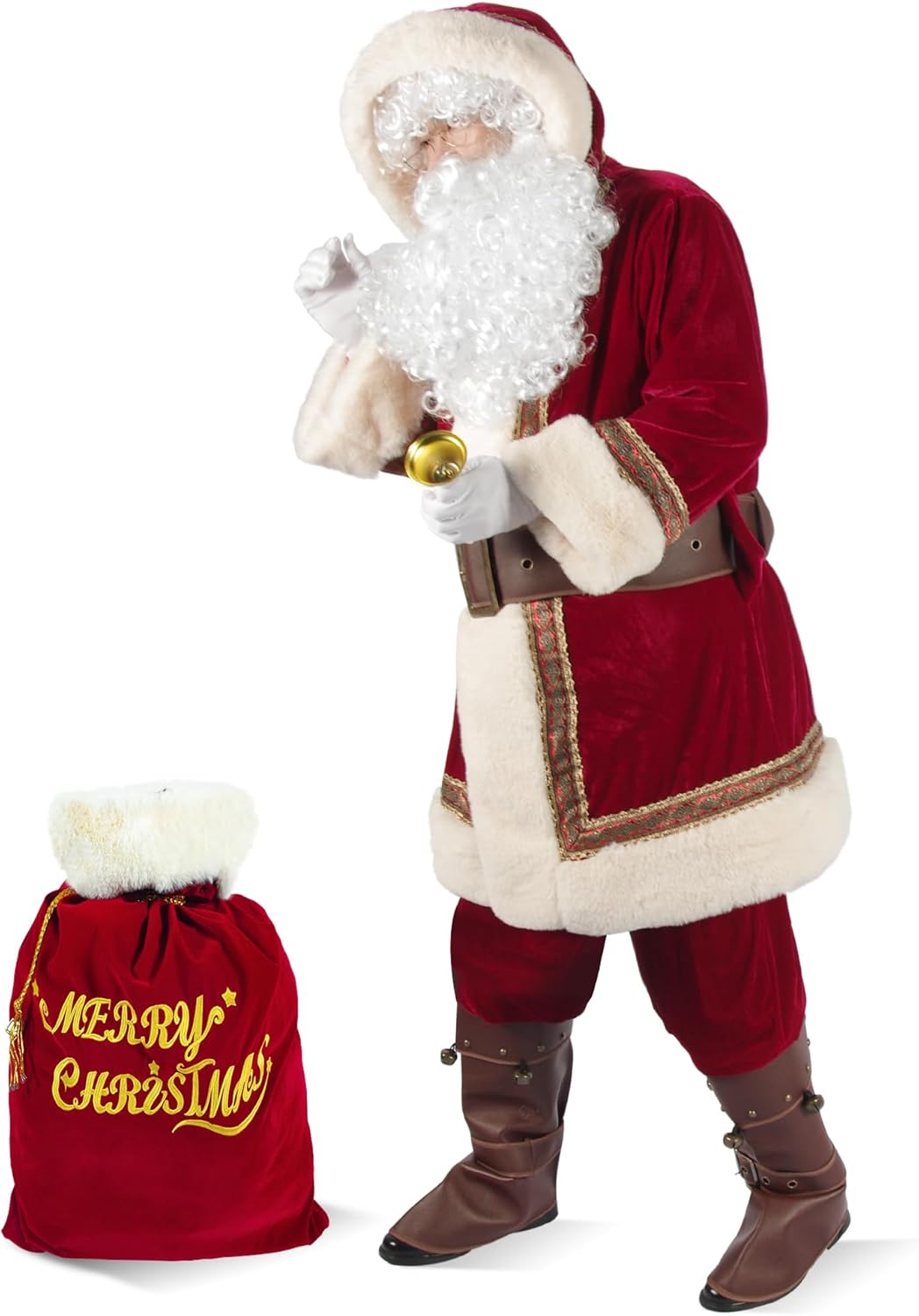 Santa Claus Costume for Men Deluxe Velvet Santa Suit 10PCS Adults Christmas Outfit Xmas Holiday Cosplay Set - Image 3