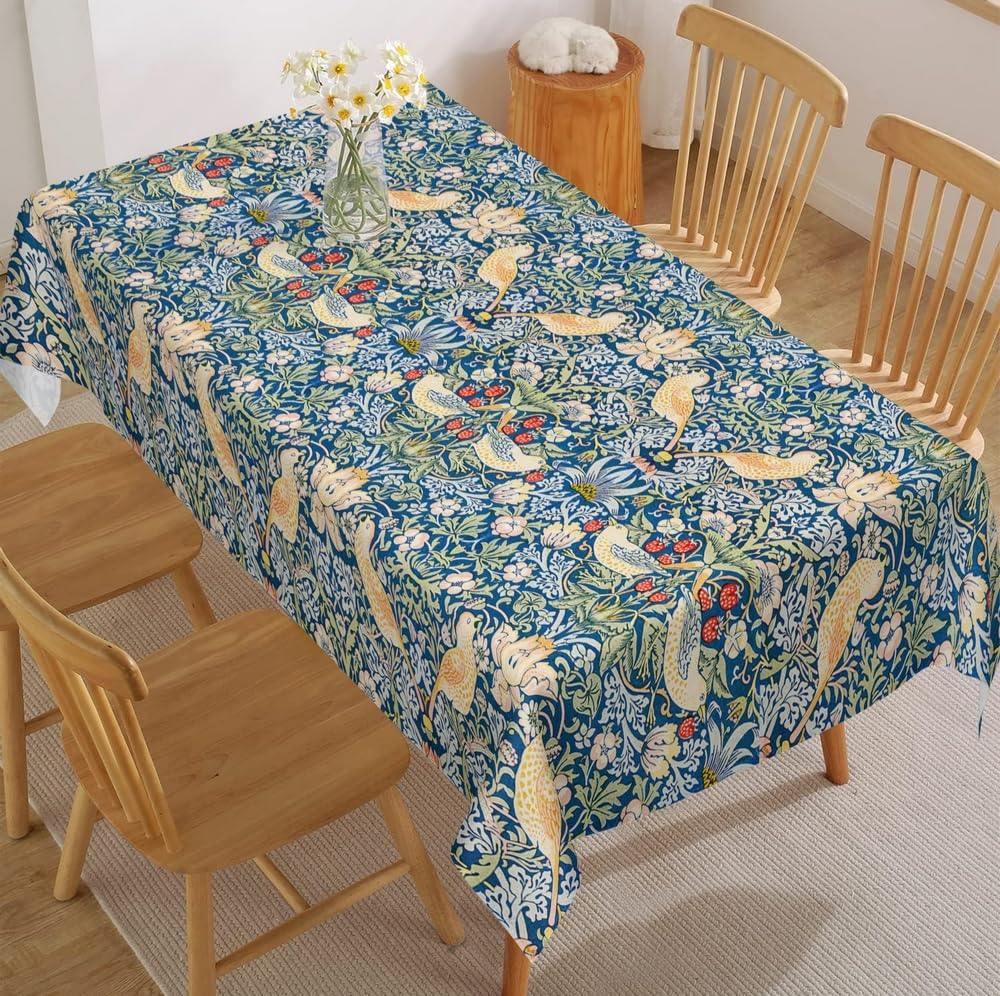 Fchen art William Morris Tablecloth,European Floral Pattern Table Cloth Rectangular Kitchen Dining Tablecloths,Machine Washable, Large Rectangle Sage Green Tablecover 150x230cm
