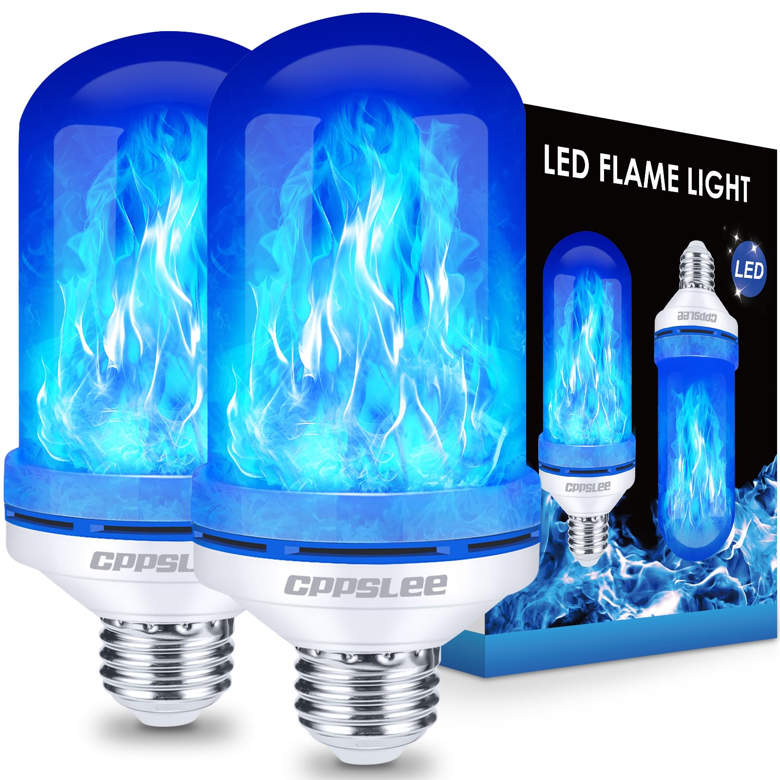 CPPSLEE Upgraded LED Flame Light Bulbs, 4 Modes Flickering Light Bulbs, E26 Base Fire Flame Bulb for Halloween Decorations Outdoor, Christmas Lights Patio Indoor Home Decor (Blue, 2 Pack)