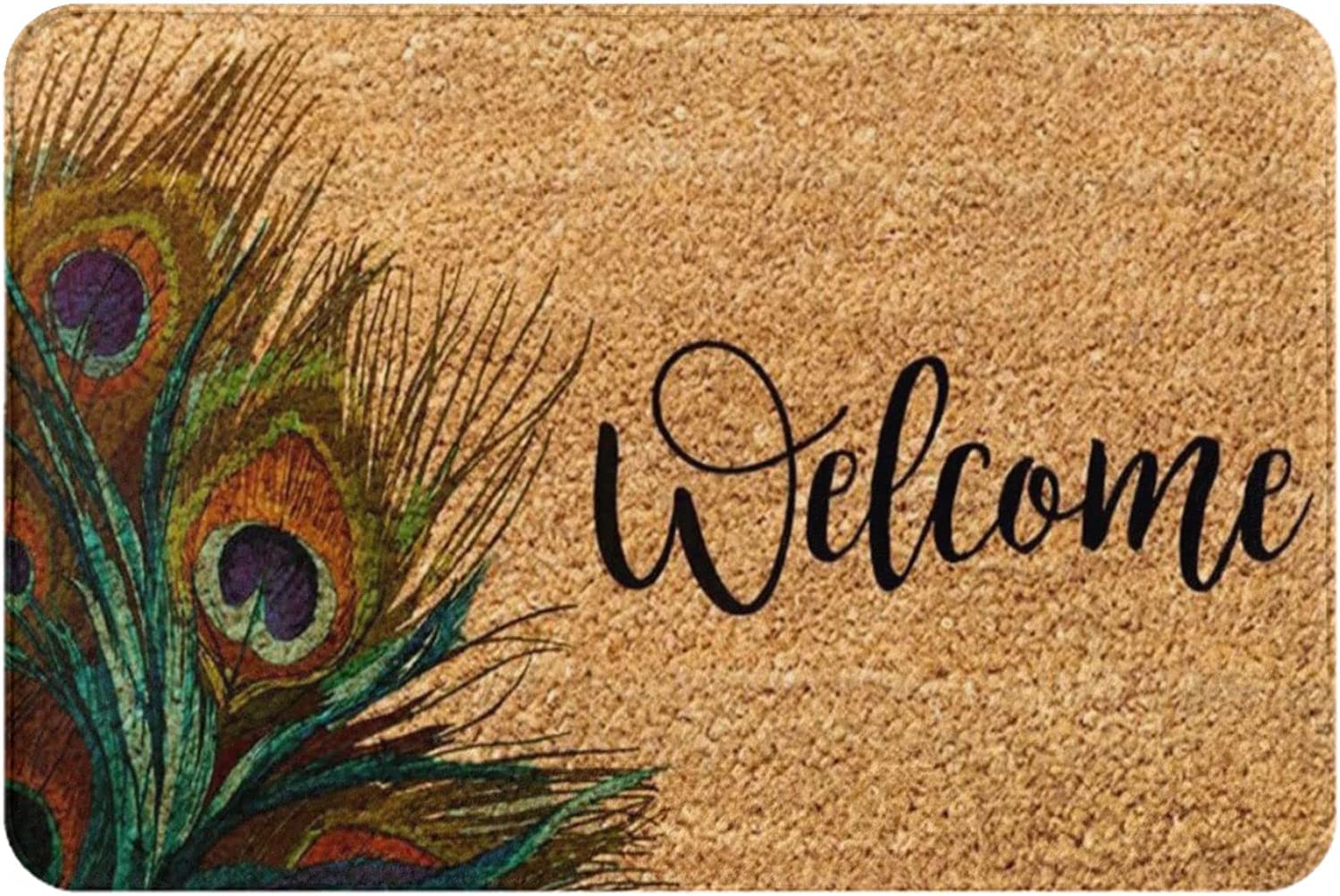Welcome Mats for Front Door Outdoor Entry Welcome Peacock Feather Doormat Nature Doormat Welcome Rug Housewarming Gift Front Door Decor Doormat Non Slip Mat for Home Indoor Rugs 36X24 Inch
